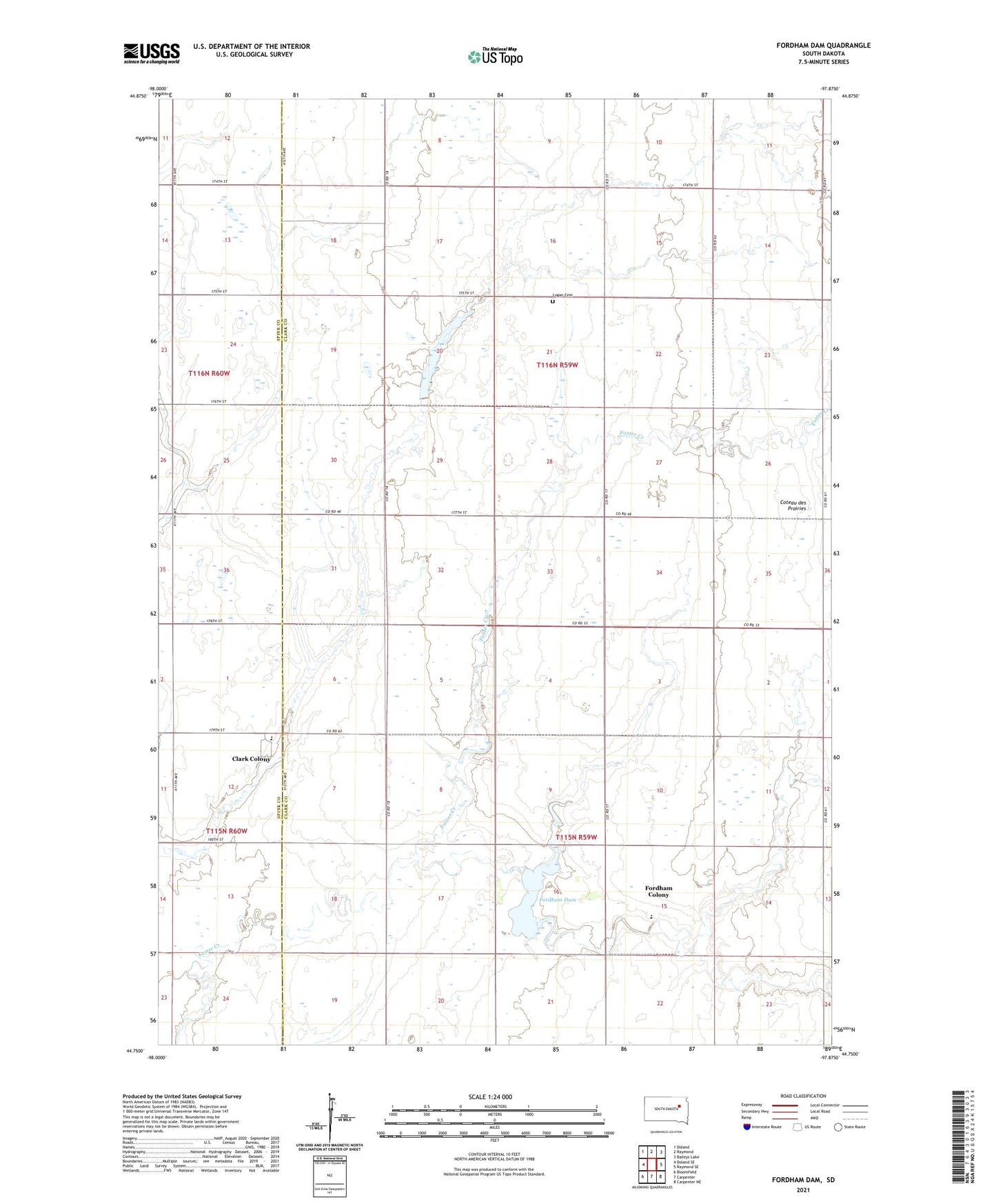 Fordham Dam South Dakota US Topo Map Image