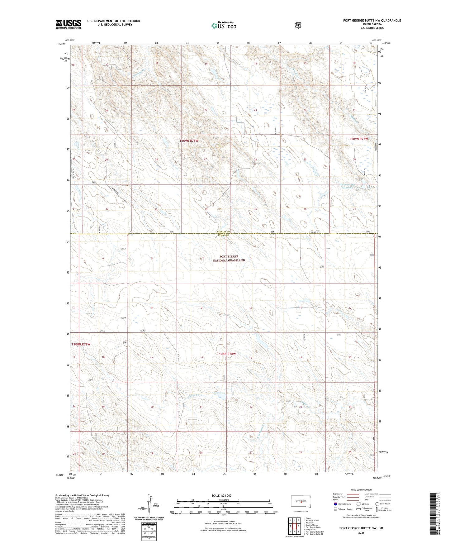 Fort George Butte NW South Dakota US Topo Map Image