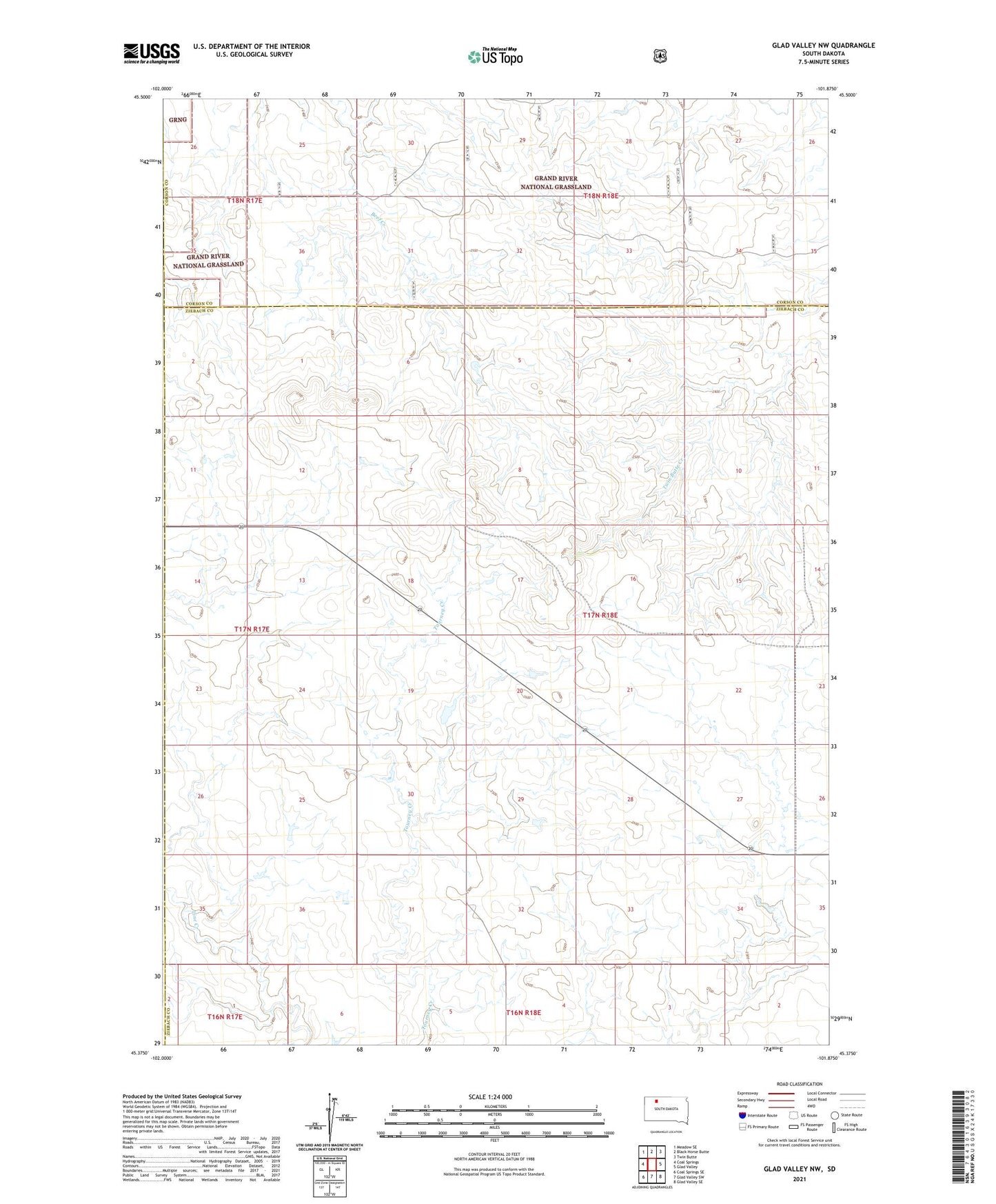 Glad Valley NW South Dakota US Topo Map Image