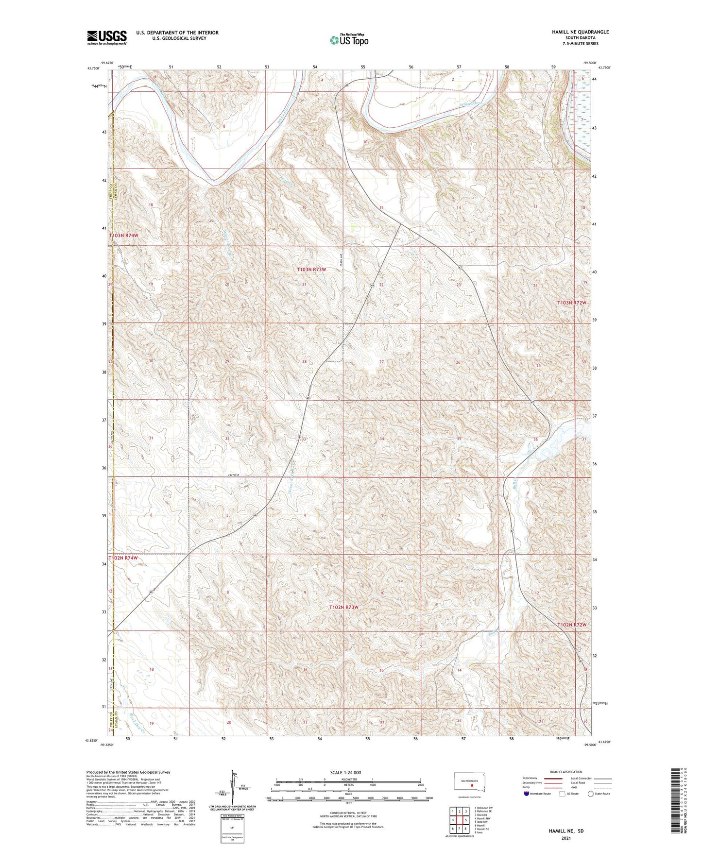 Hamill NE South Dakota US Topo Map Image