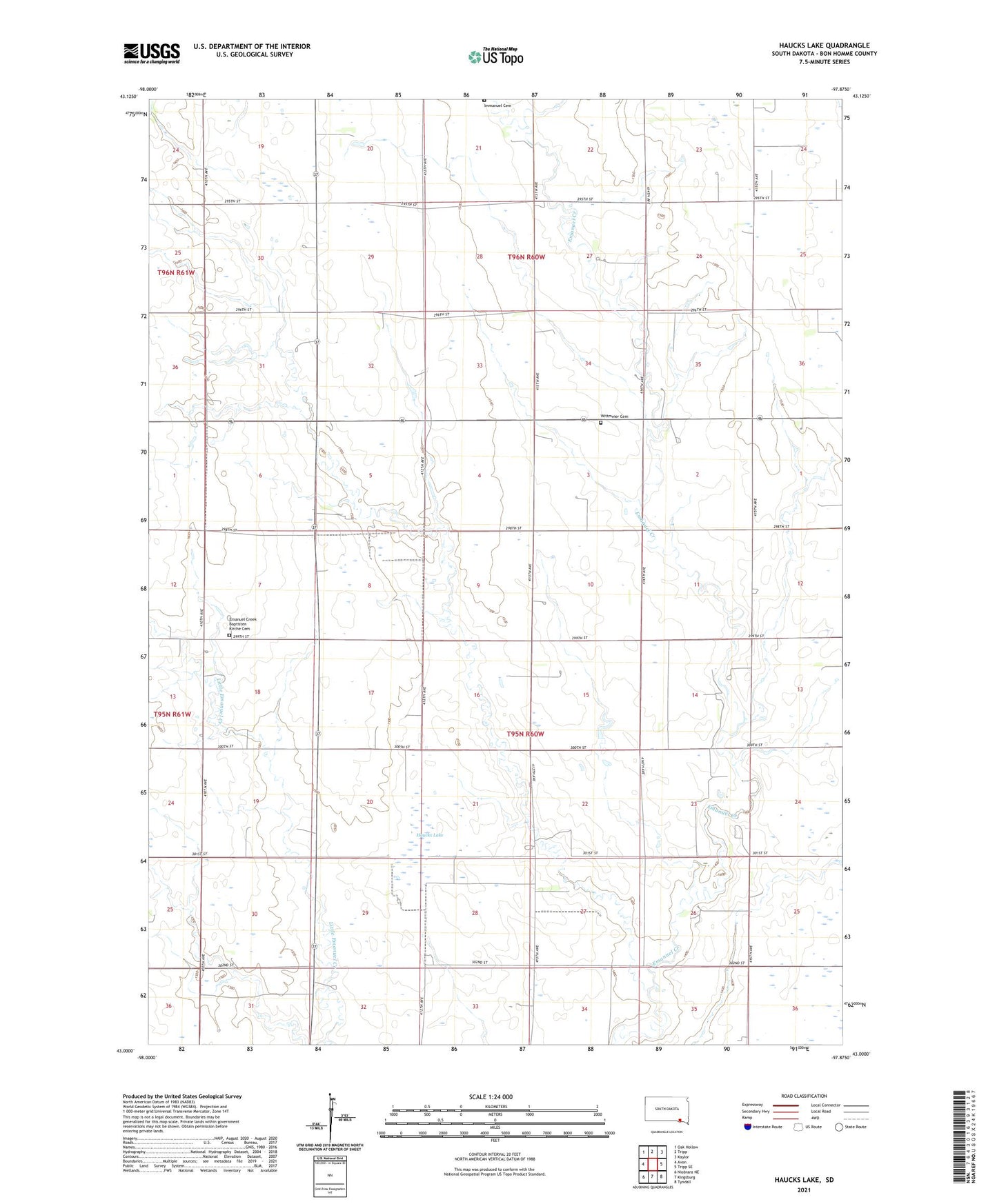 Haucks Lake South Dakota US Topo Map Image