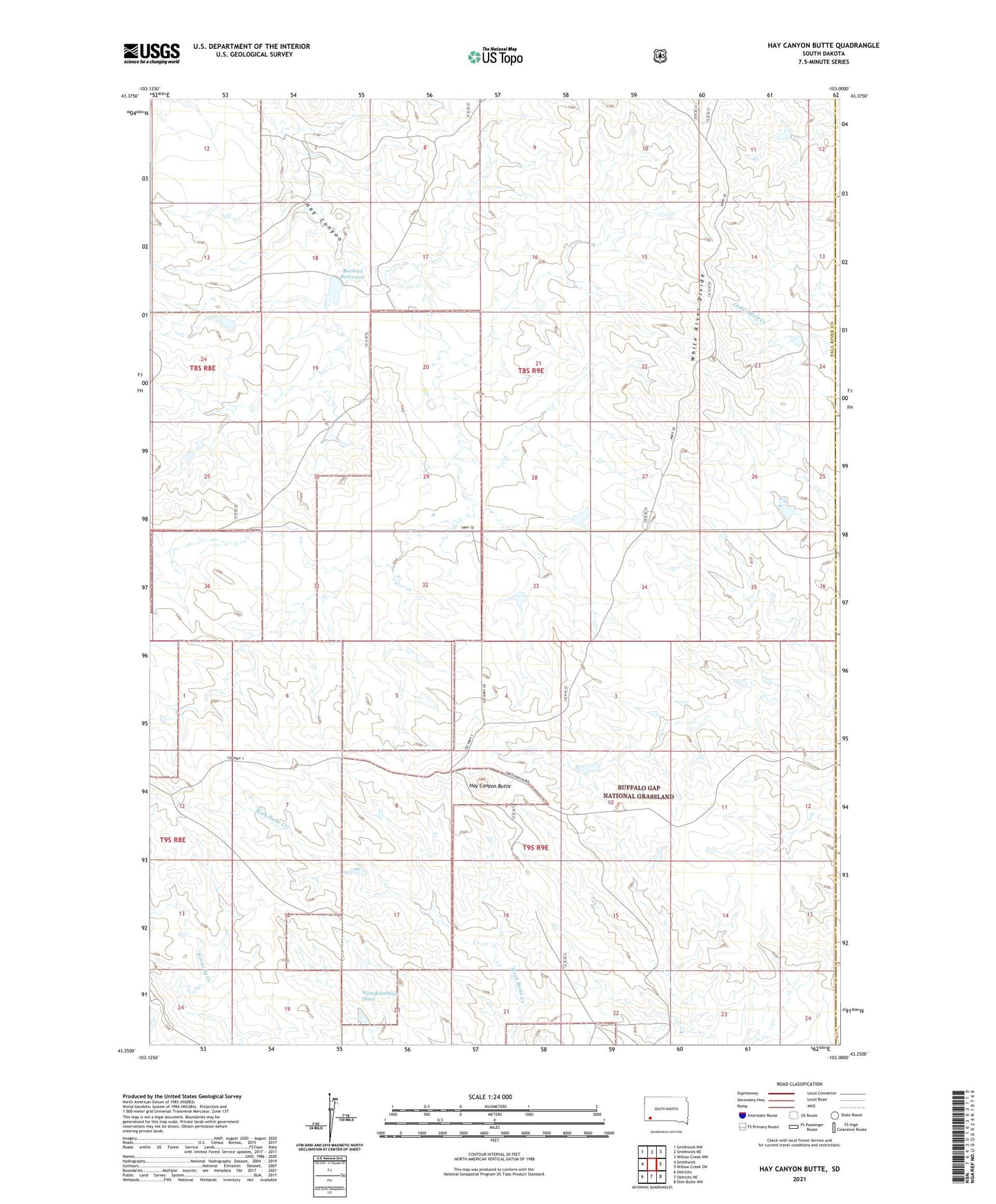 Hay Canyon Butte South Dakota US Topo Map Image