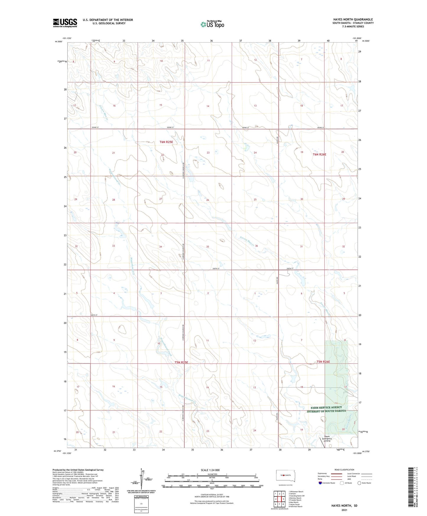 Hayes North South Dakota US Topo Map Image