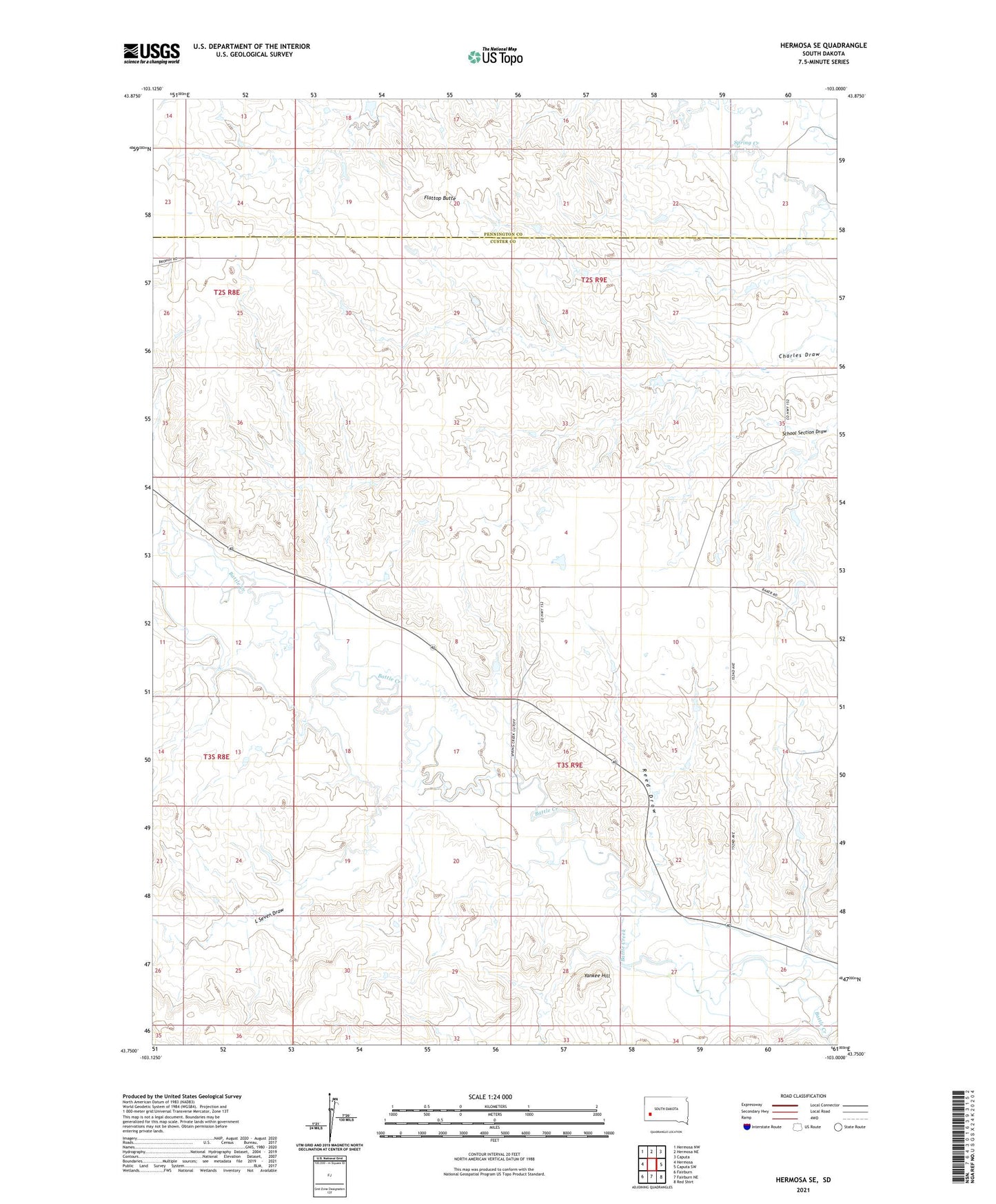 Hermosa SE South Dakota US Topo Map Image