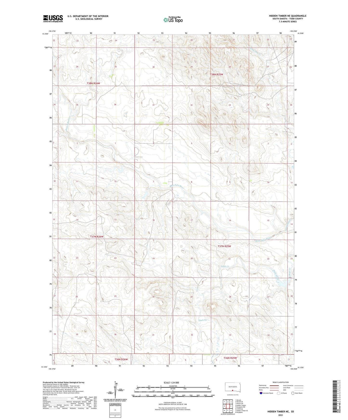 Hidden Timber NE South Dakota US Topo Map Image