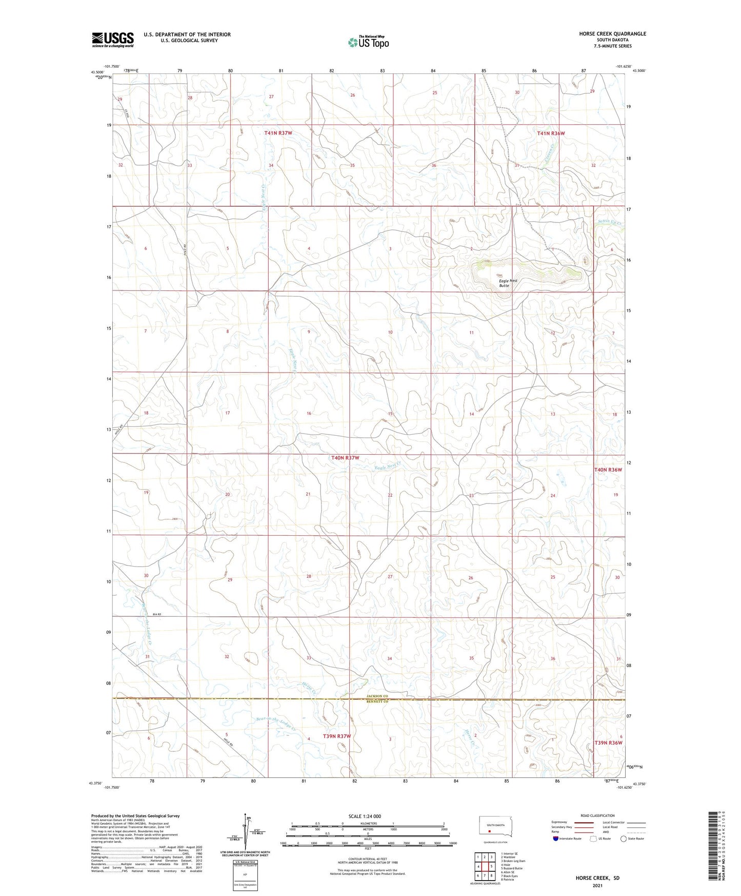 Horse Creek South Dakota US Topo Map Image