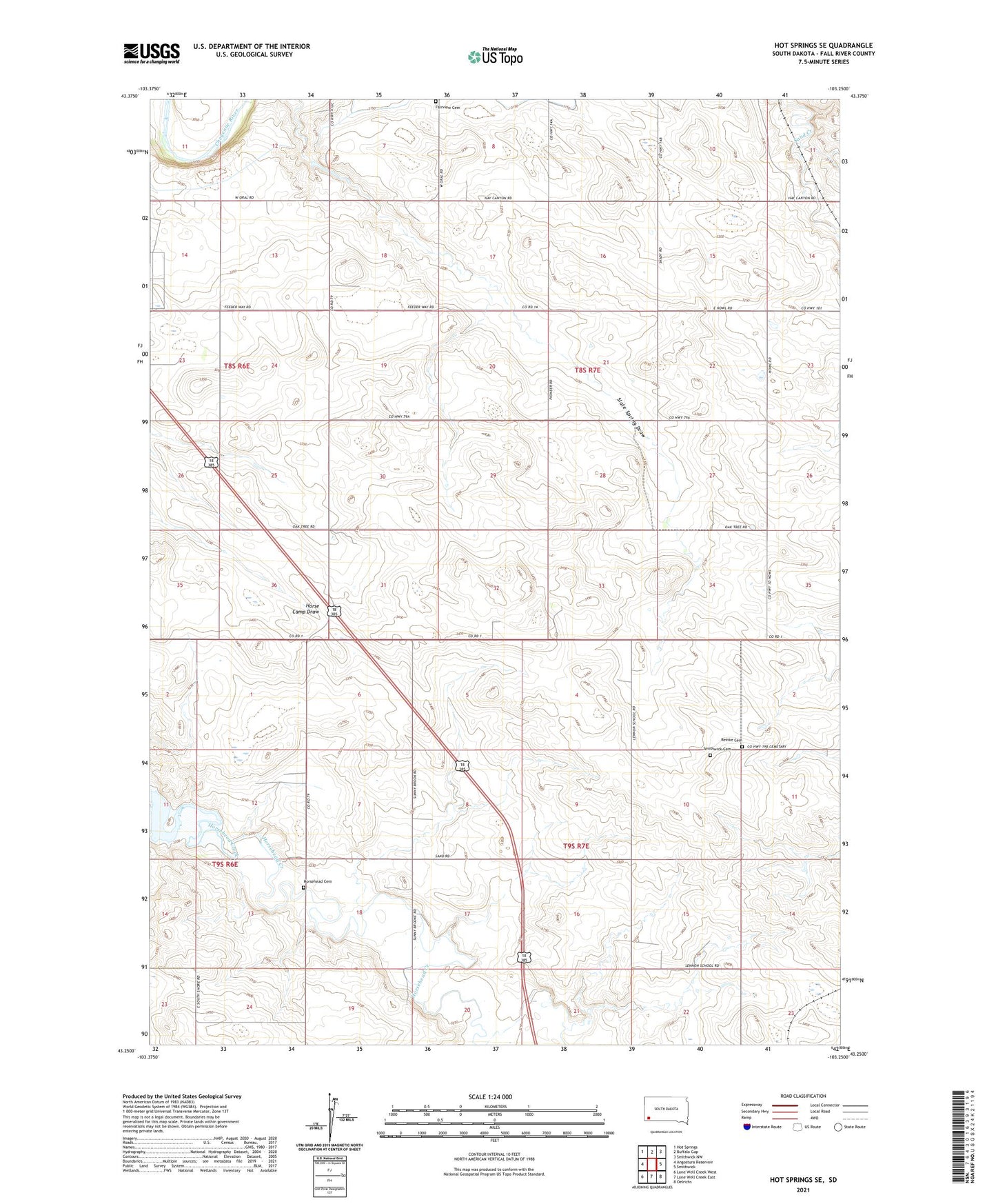 Hot Springs SE South Dakota US Topo Map Image