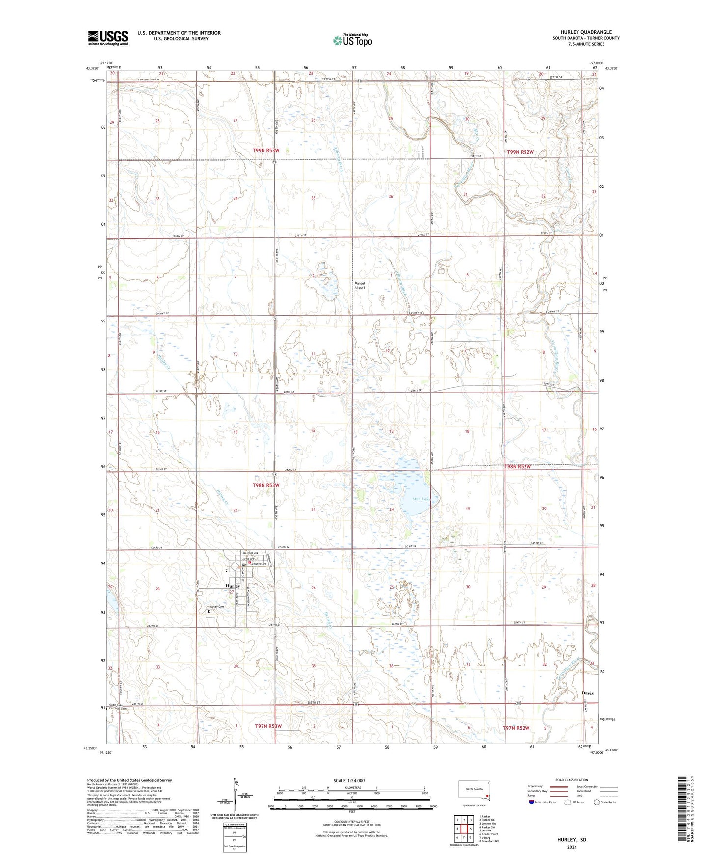 Hurley South Dakota US Topo Map Image