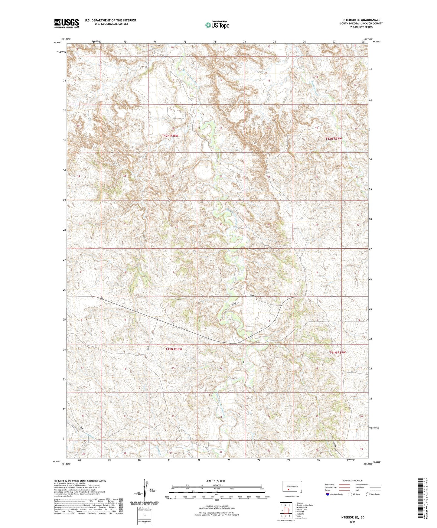Interior SE South Dakota US Topo Map Image