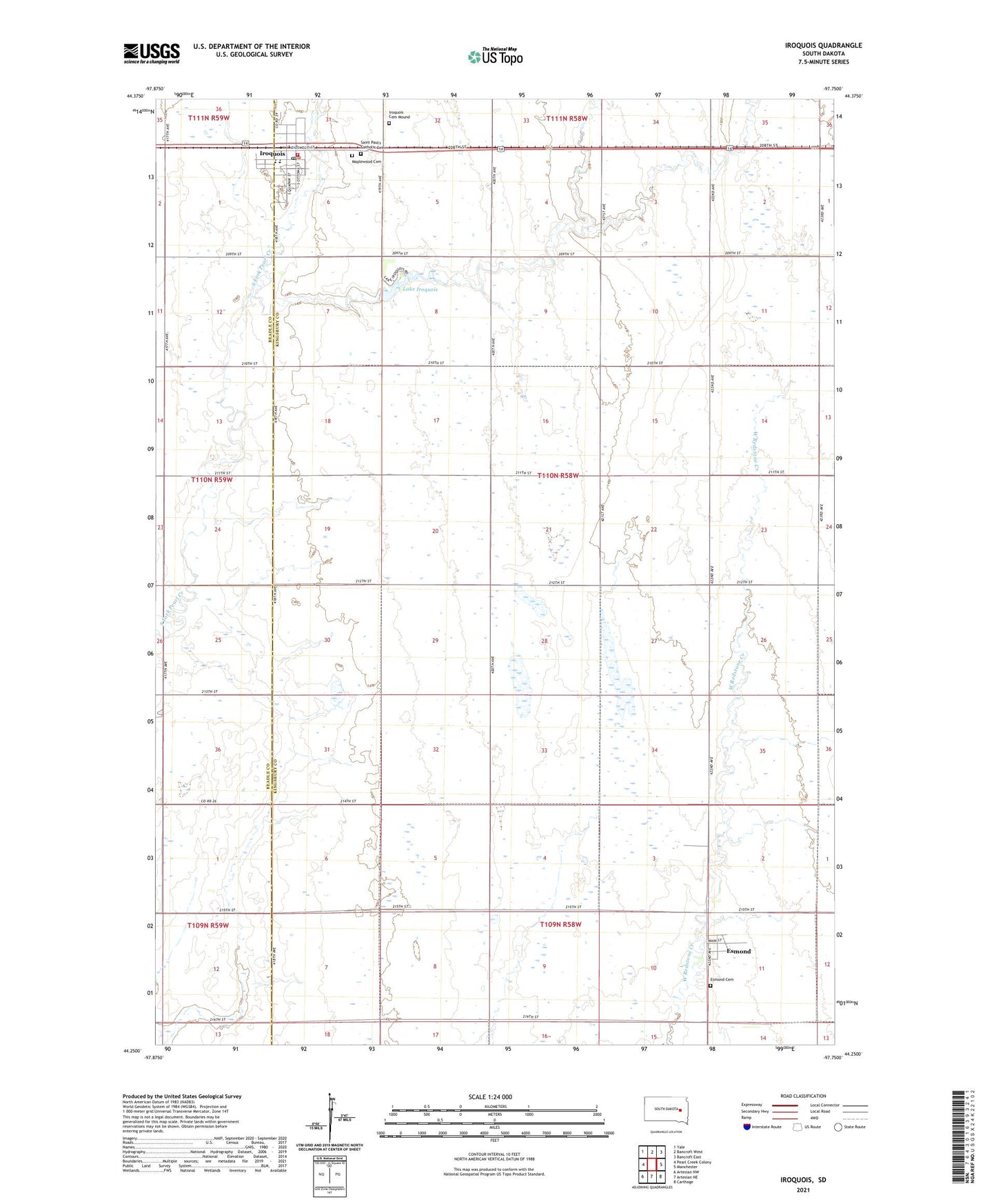 Iroquois South Dakota US Topo Map Image