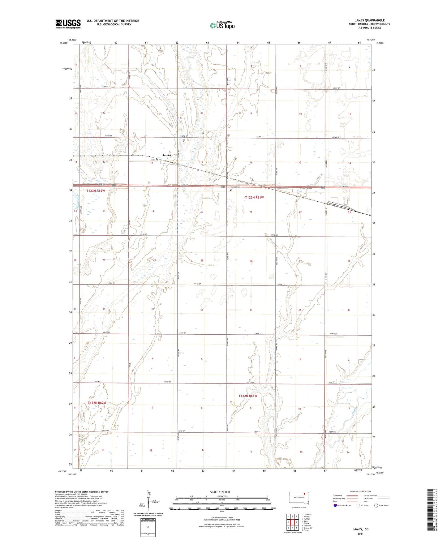 James South Dakota US Topo Map Image