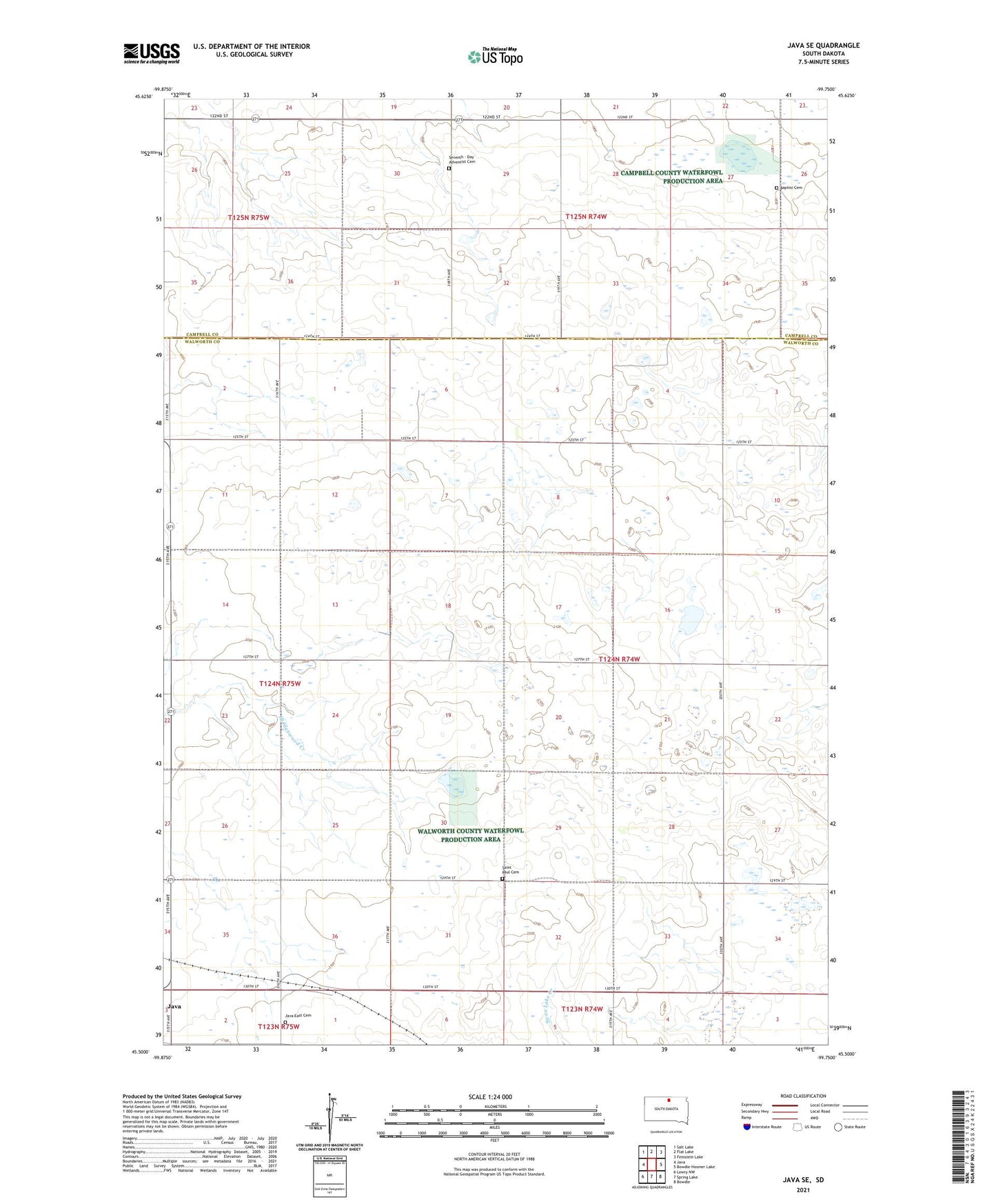 Java SE South Dakota US Topo Map Image