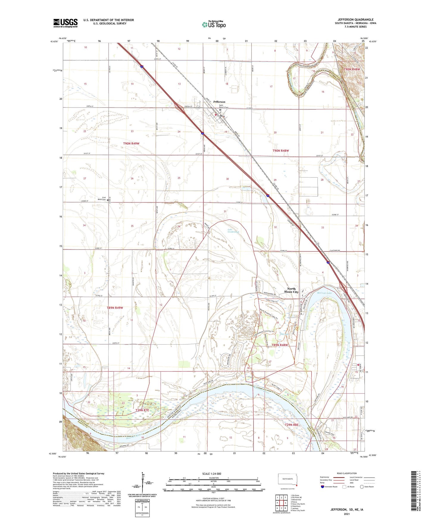 Jefferson South Dakota US Topo Map Image