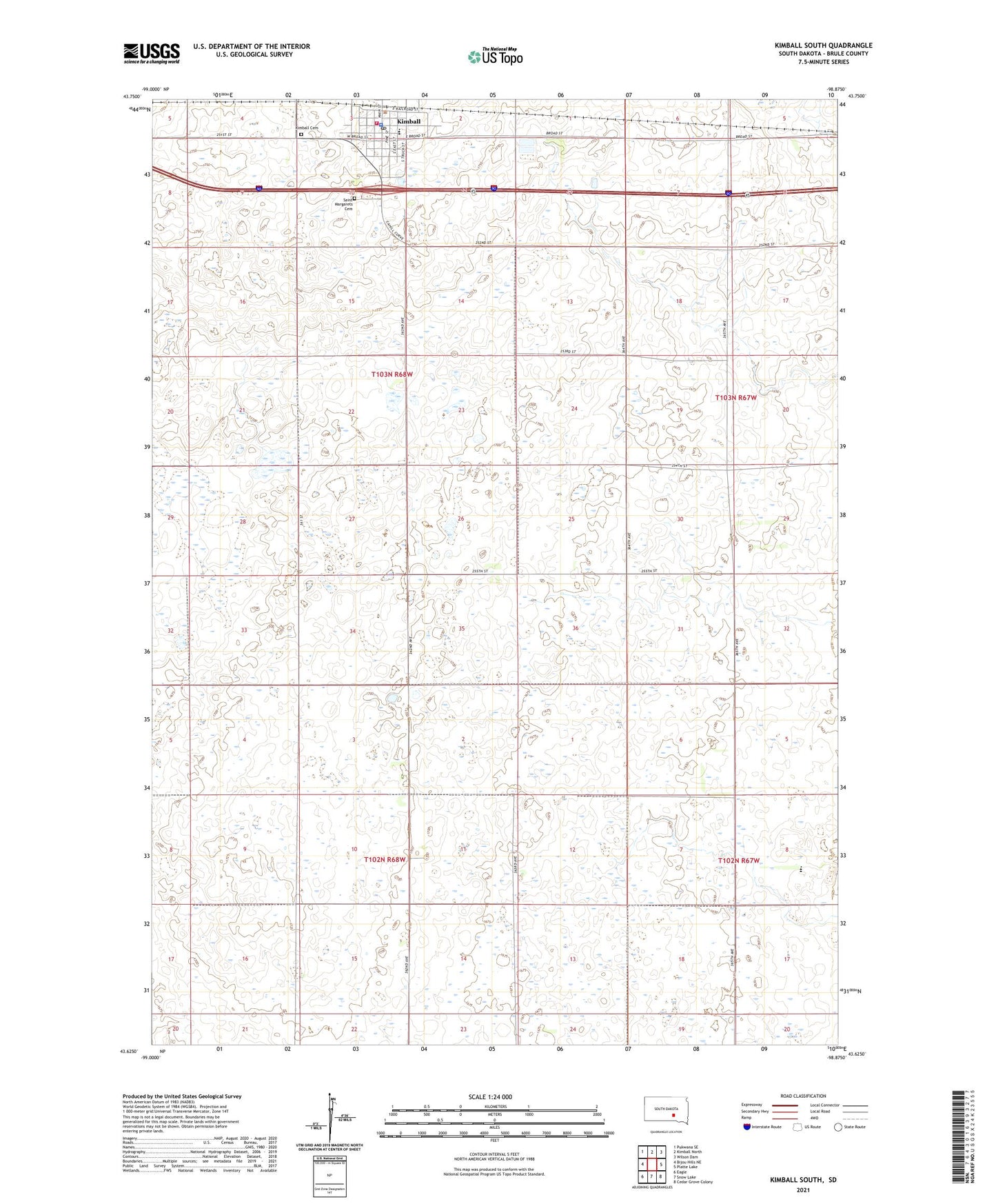 Kimball South South Dakota US Topo Map Image