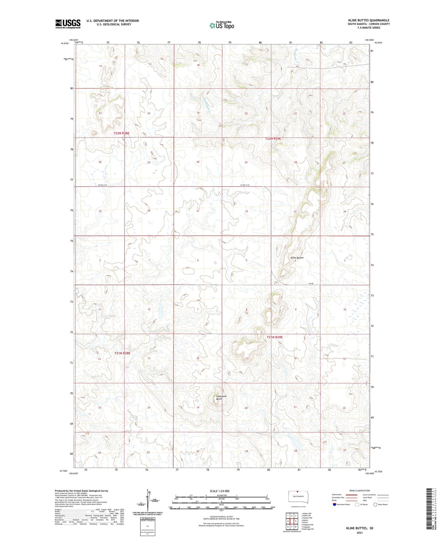 Kline Buttes South Dakota US Topo Map Image
