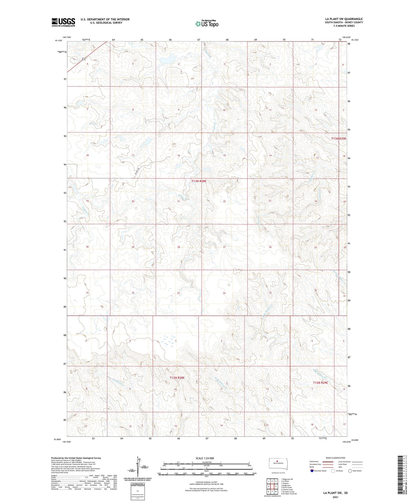 La Plant SW South Dakota US Topo Map Image