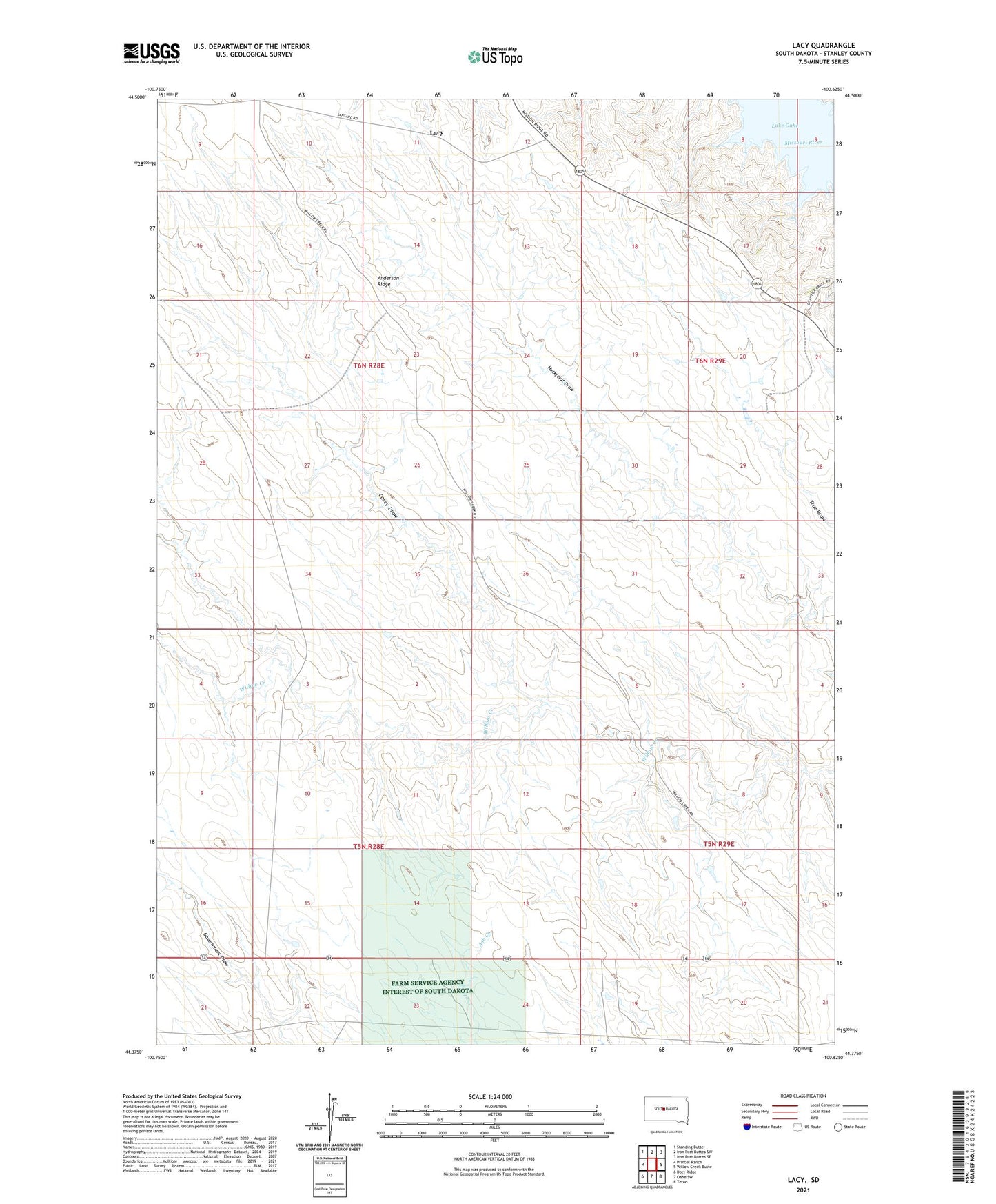 Lacy South Dakota US Topo Map Image