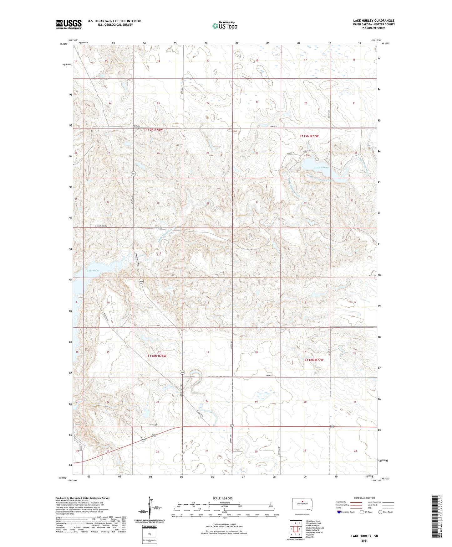 Lake Hurley South Dakota US Topo Map Image