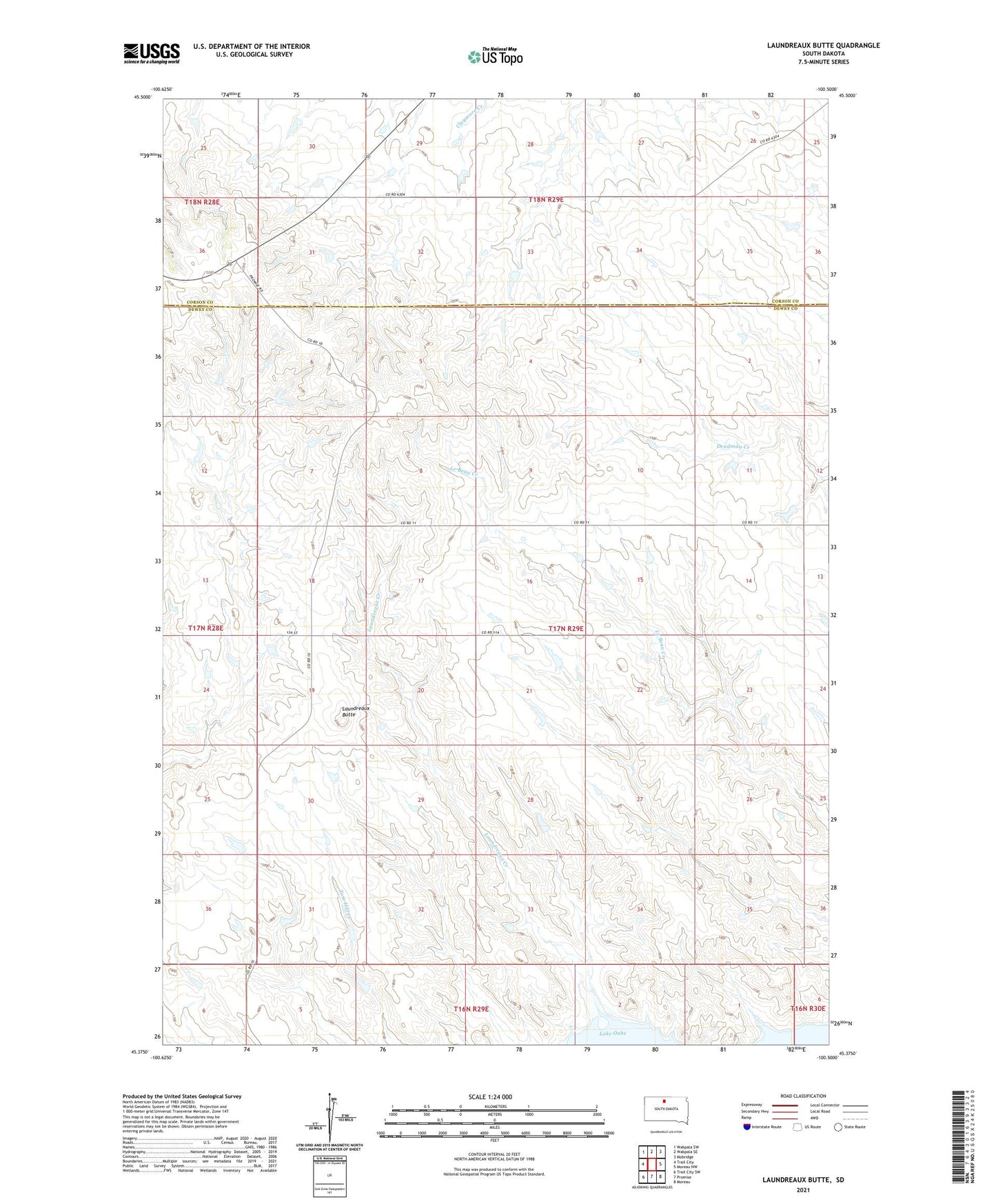 Laundreaux Butte South Dakota US Topo Map Image