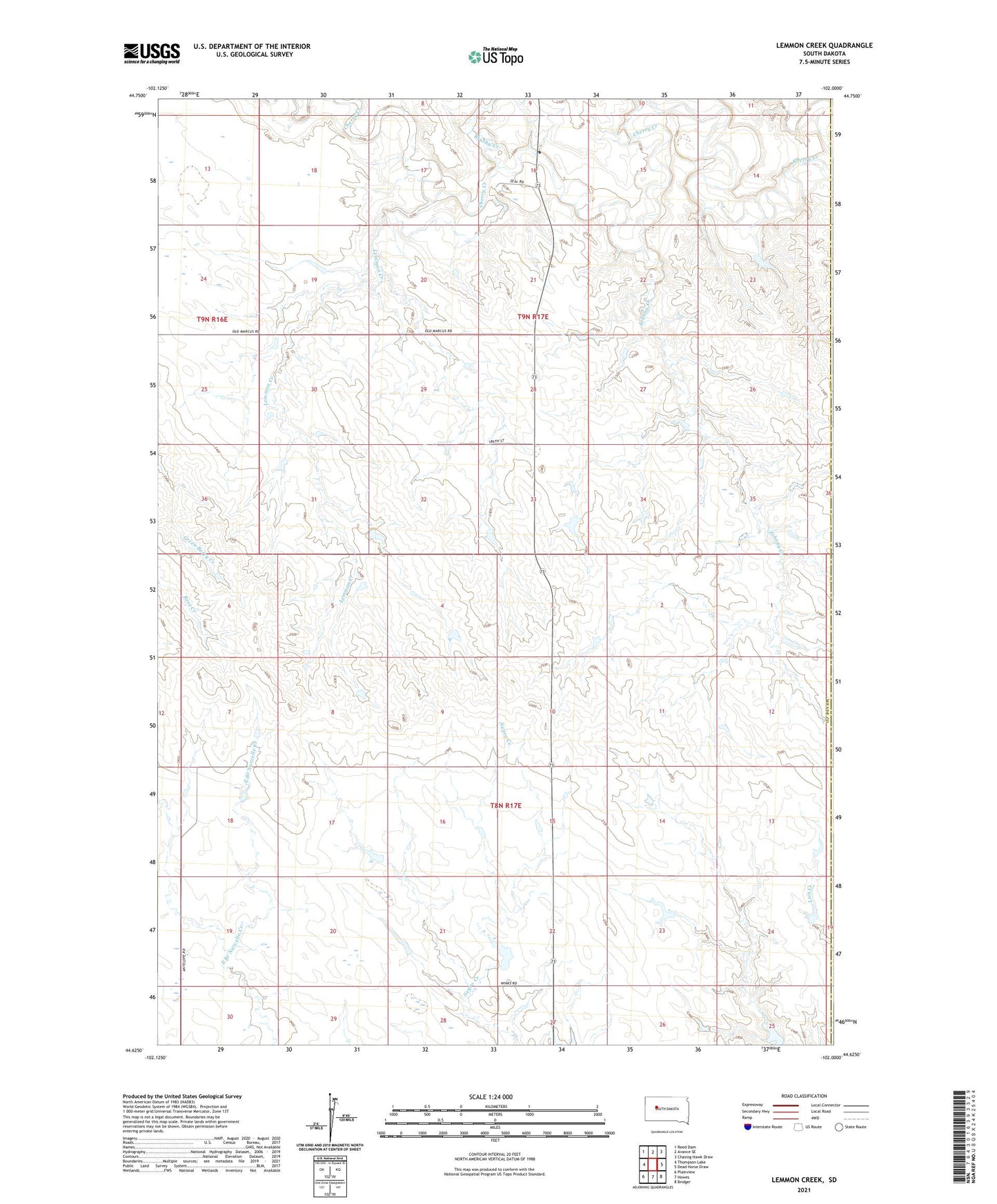 Lemmon Creek South Dakota US Topo Map Image