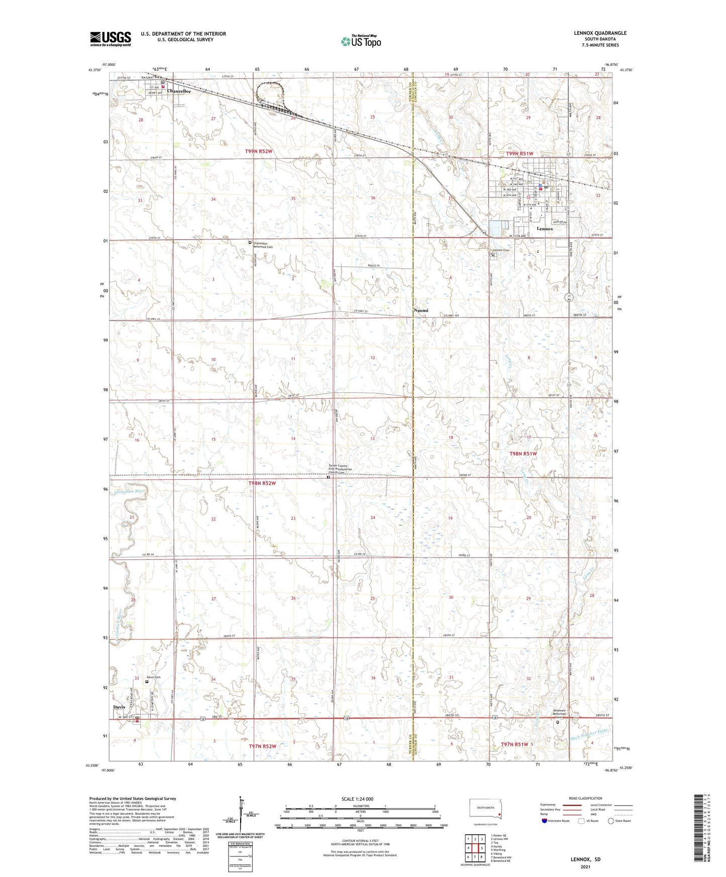 Lennox South Dakota US Topo Map Image