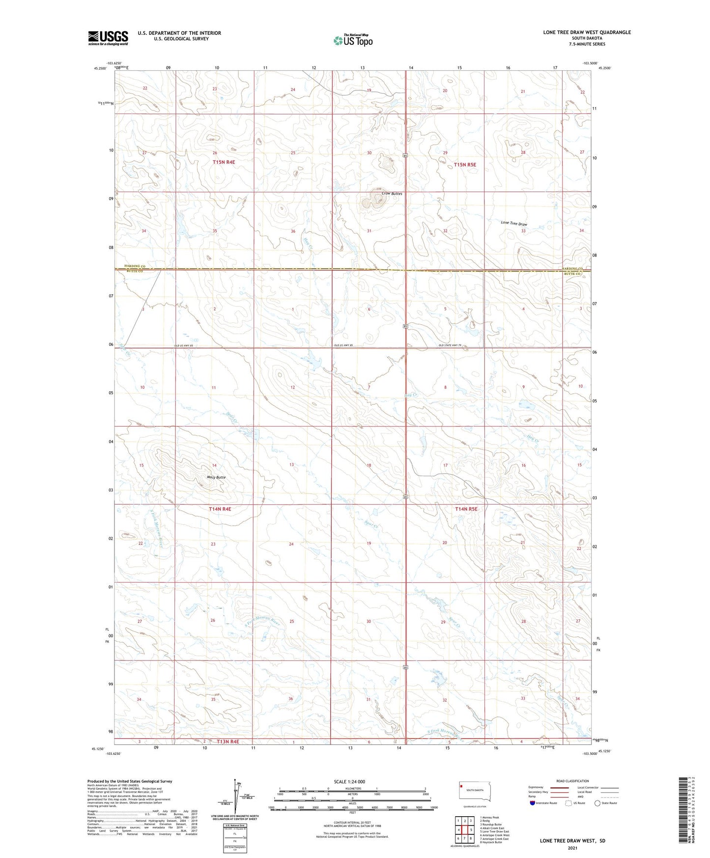 Lone Tree Draw West South Dakota US Topo Map Image
