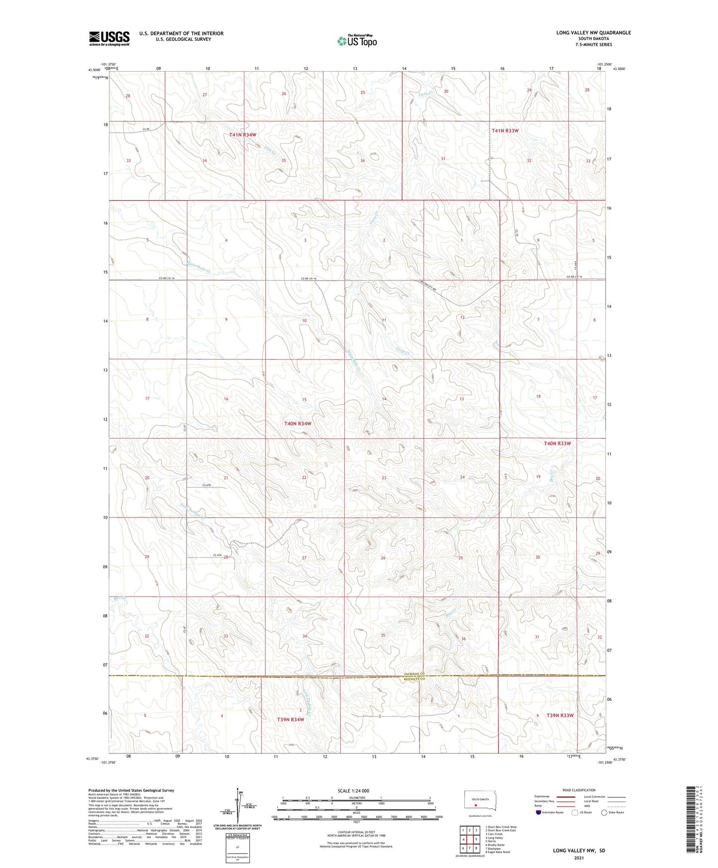 Long Valley NW South Dakota US Topo Map Image