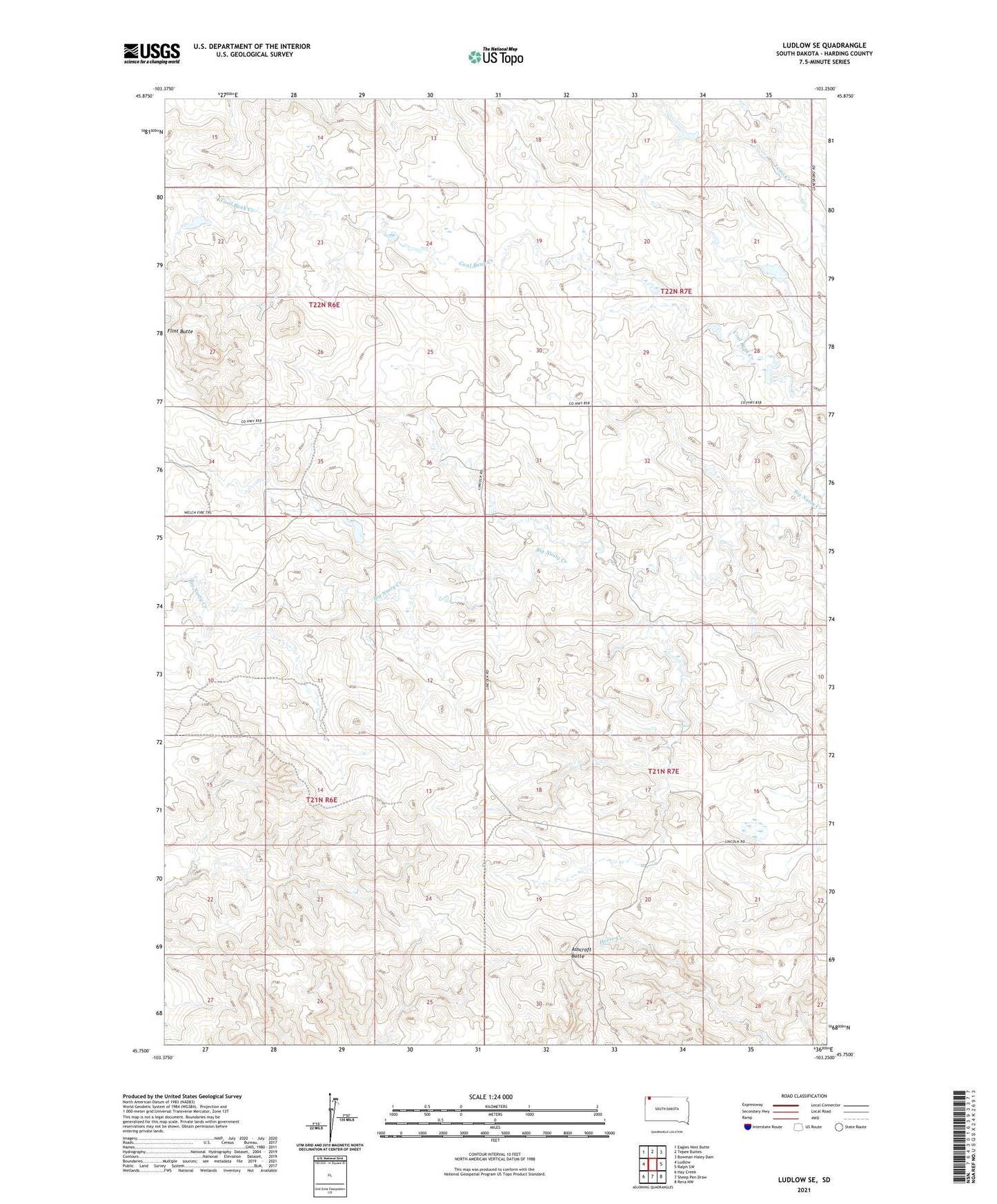 Ludlow SE South Dakota US Topo Map Image
