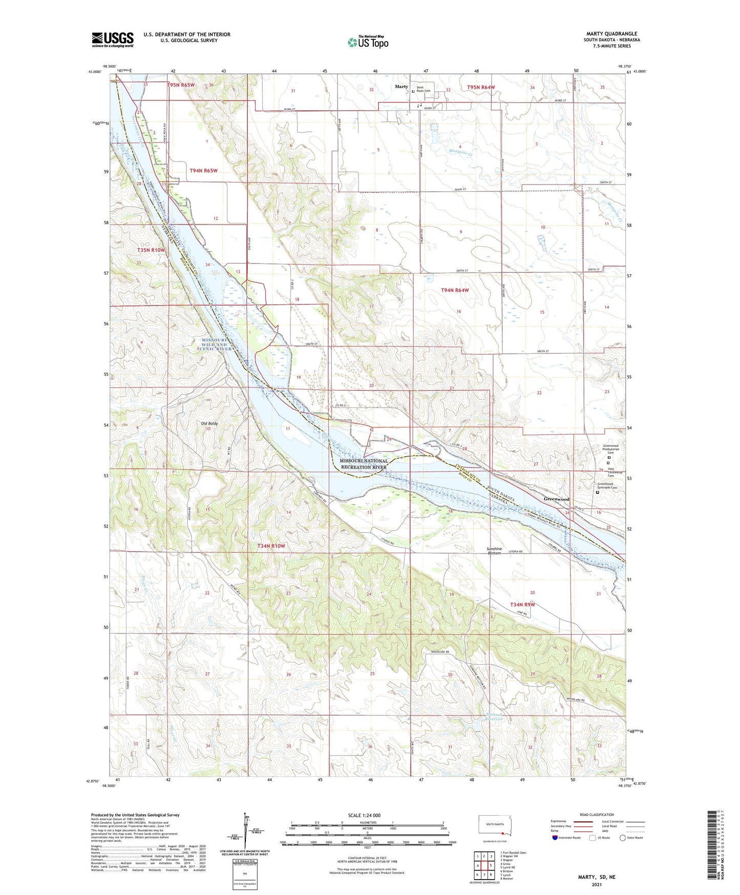 Marty South Dakota US Topo Map Image