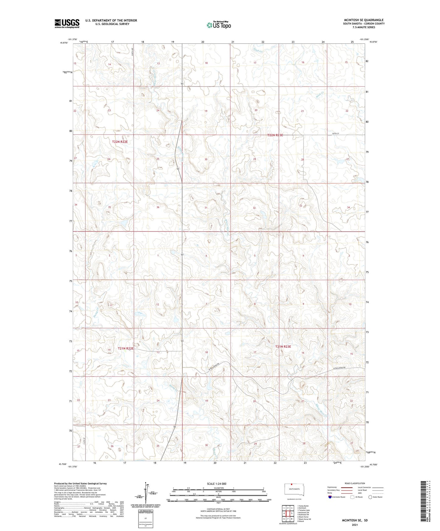 McIntosh SE South Dakota US Topo Map Image