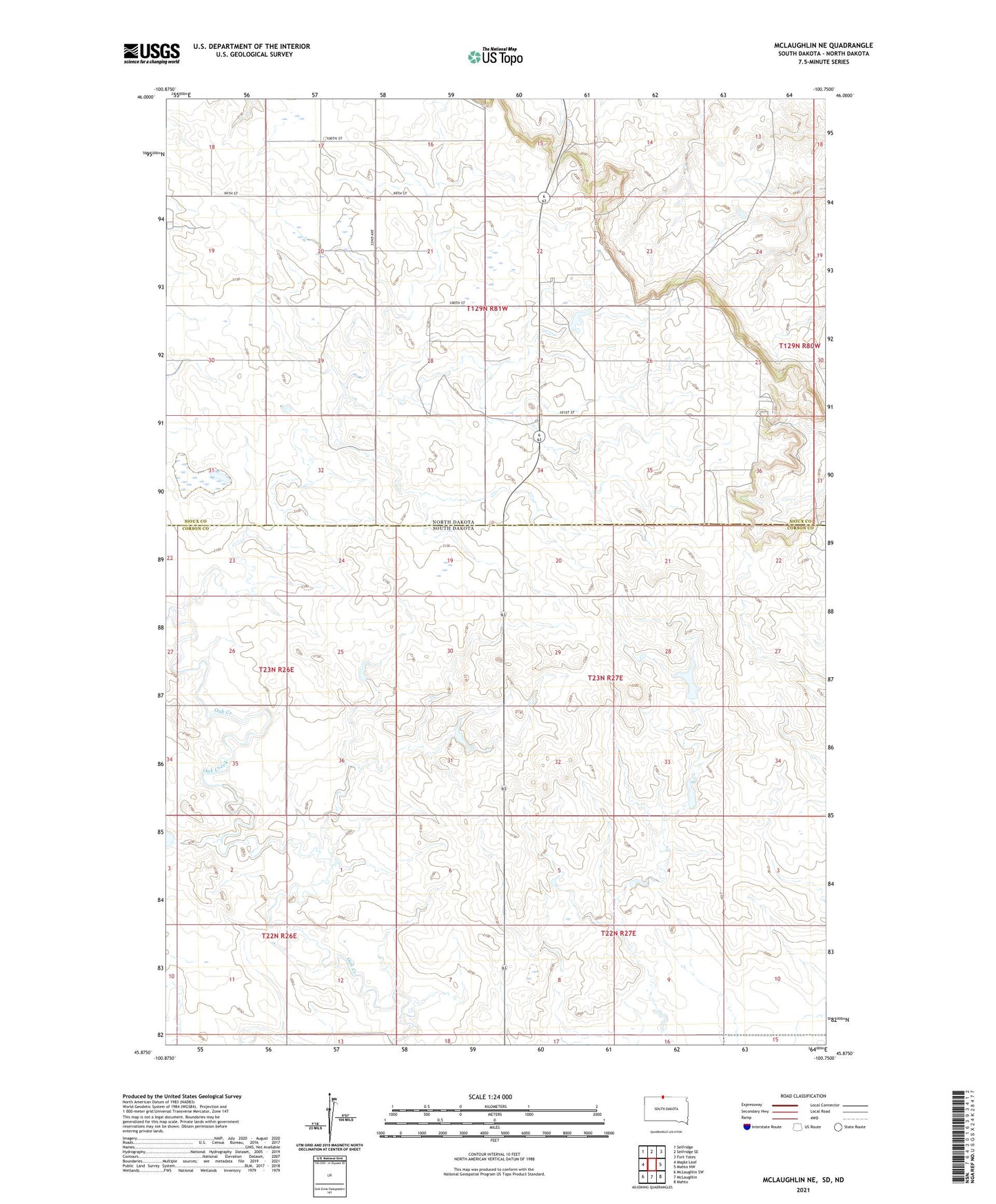 McLaughlin NE South Dakota US Topo Map Image
