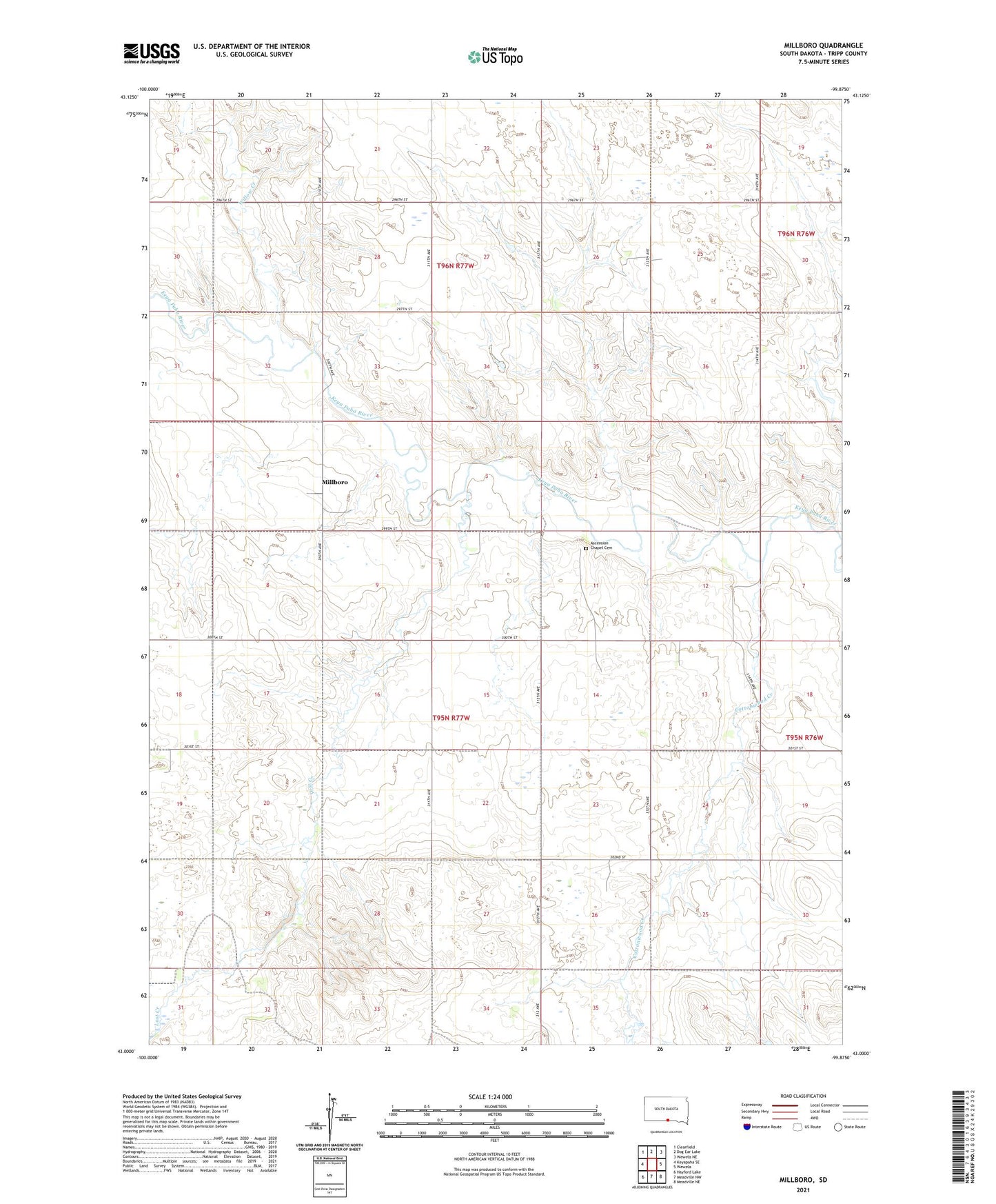 Millboro South Dakota US Topo Map Image
