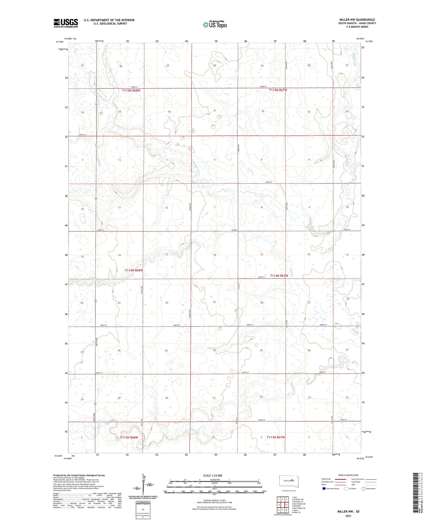 Miller NW South Dakota US Topo Map Image