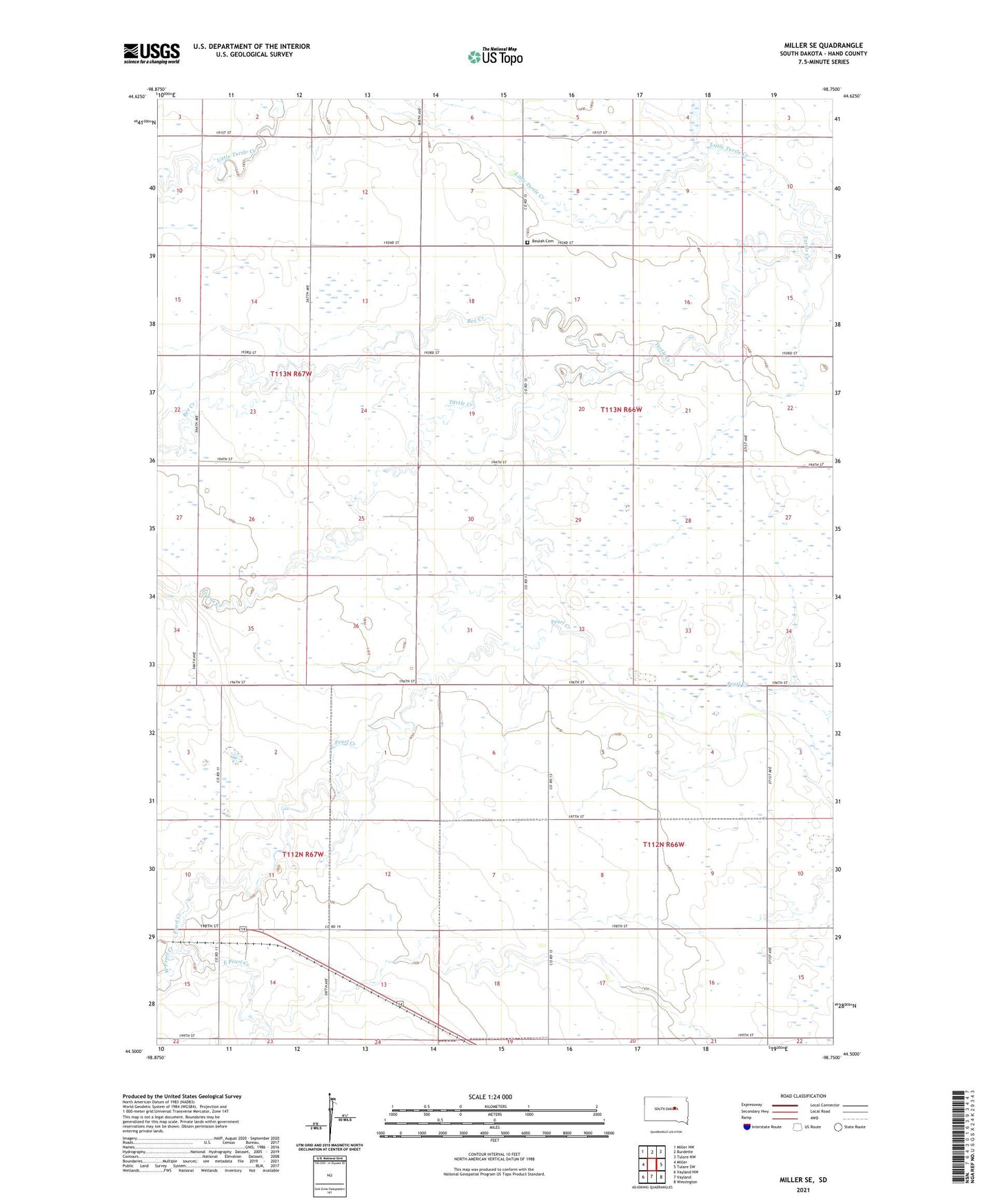 Miller SE South Dakota US Topo Map Image