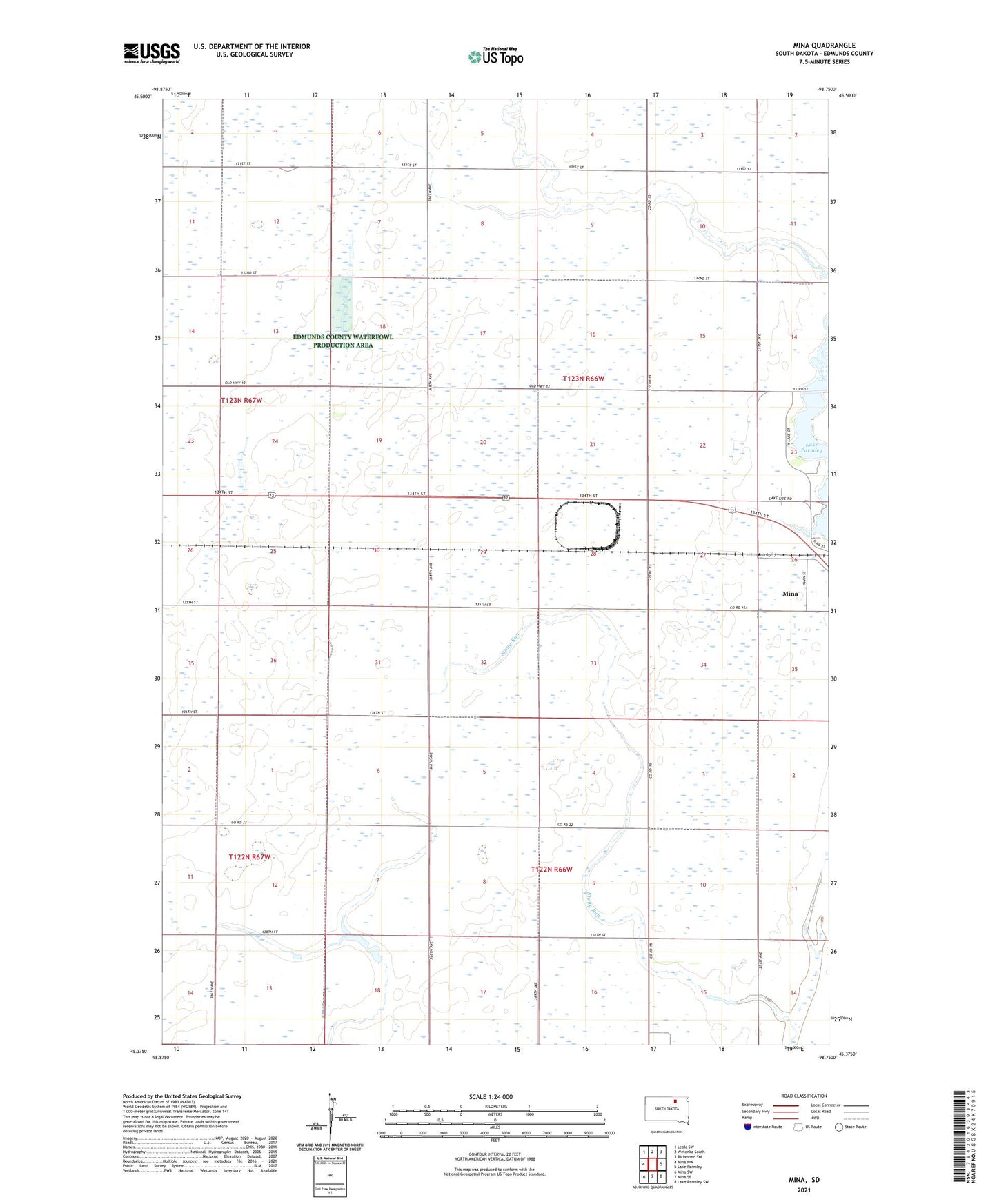 Mina South Dakota US Topo Map Image