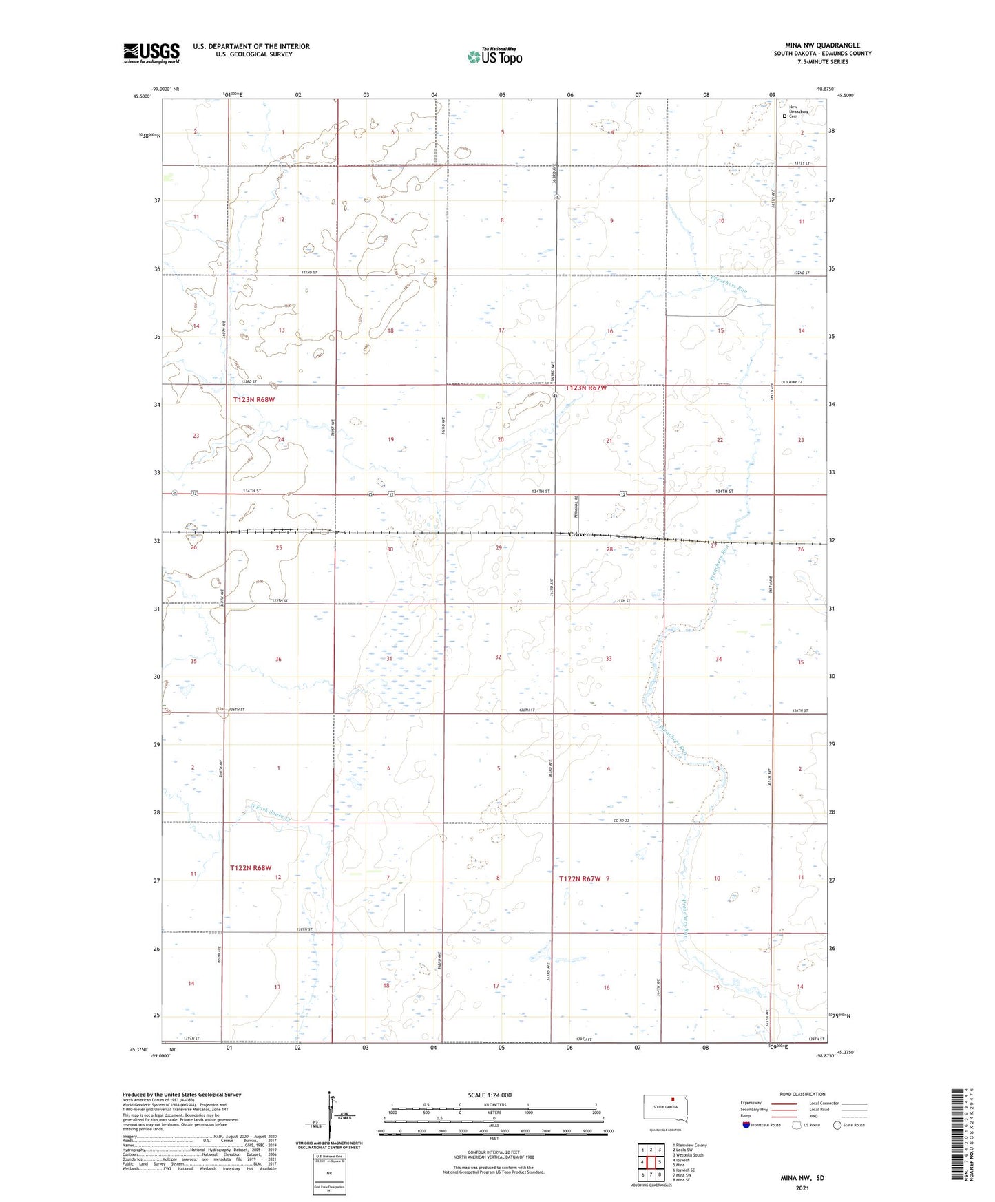 Mina NW South Dakota US Topo Map Image
