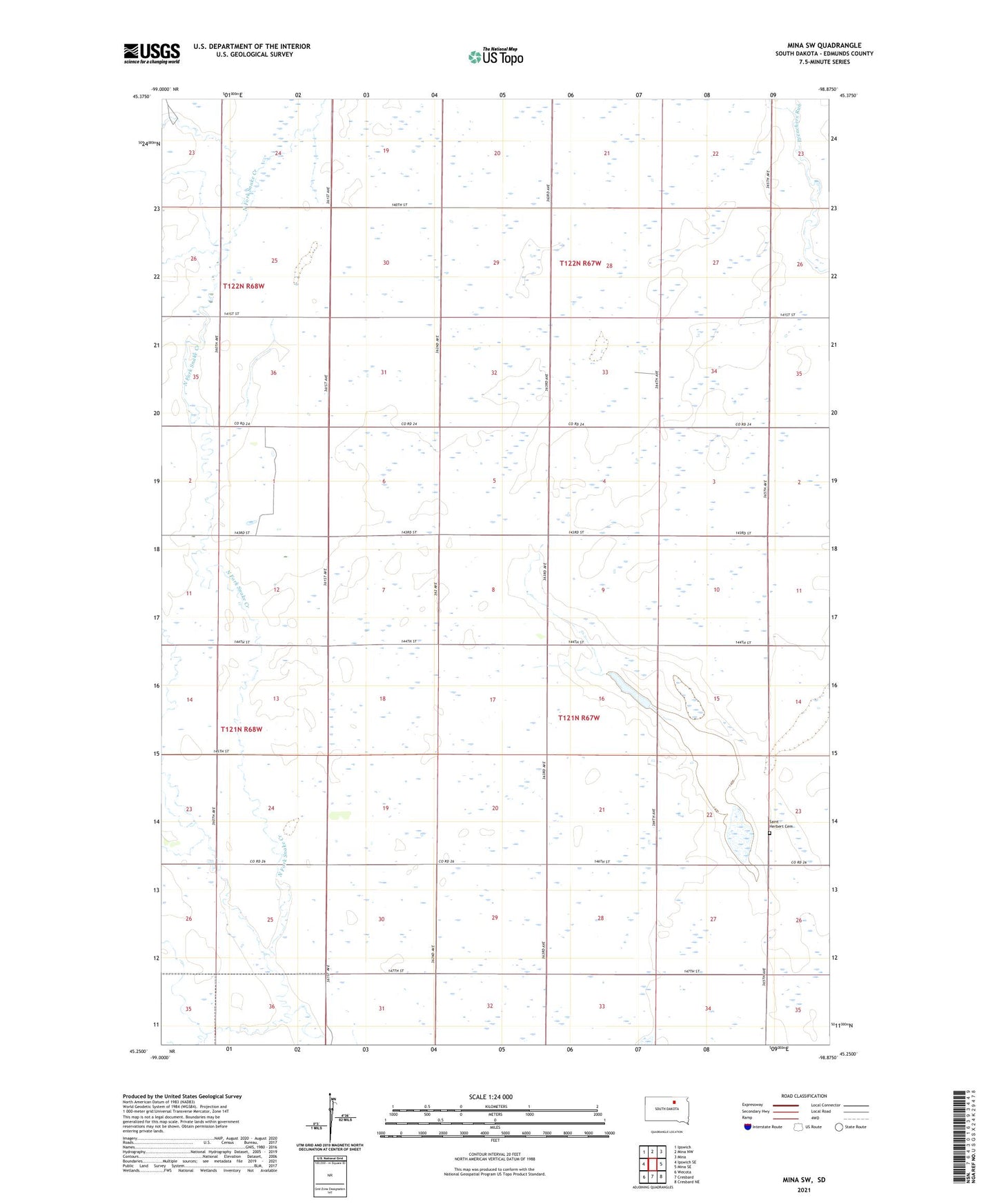 Mina SW South Dakota US Topo Map Image