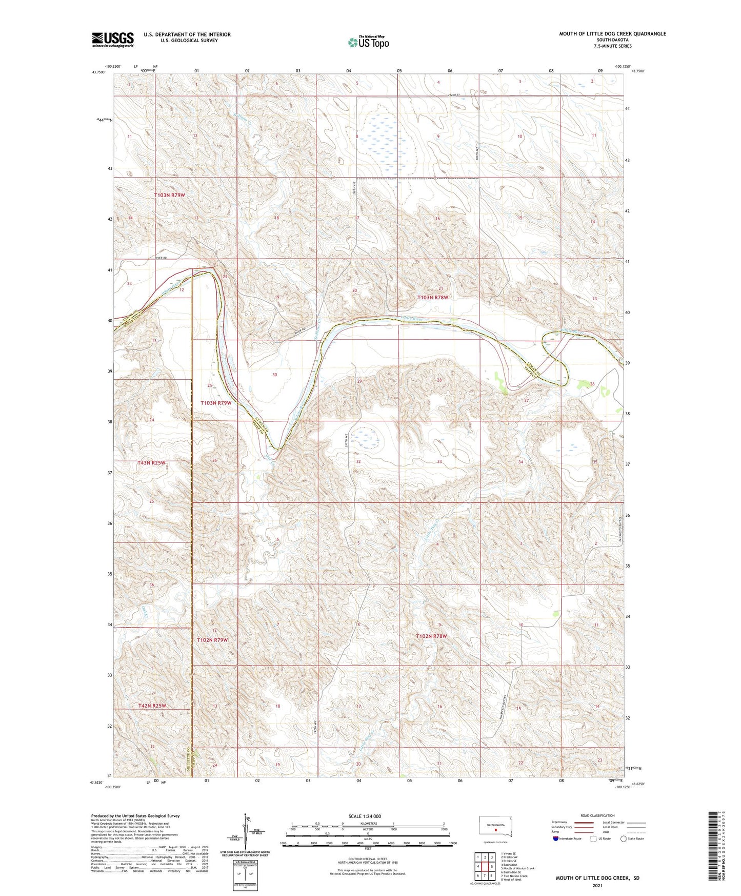 Mouth of Little Dog Creek South Dakota US Topo Map Image