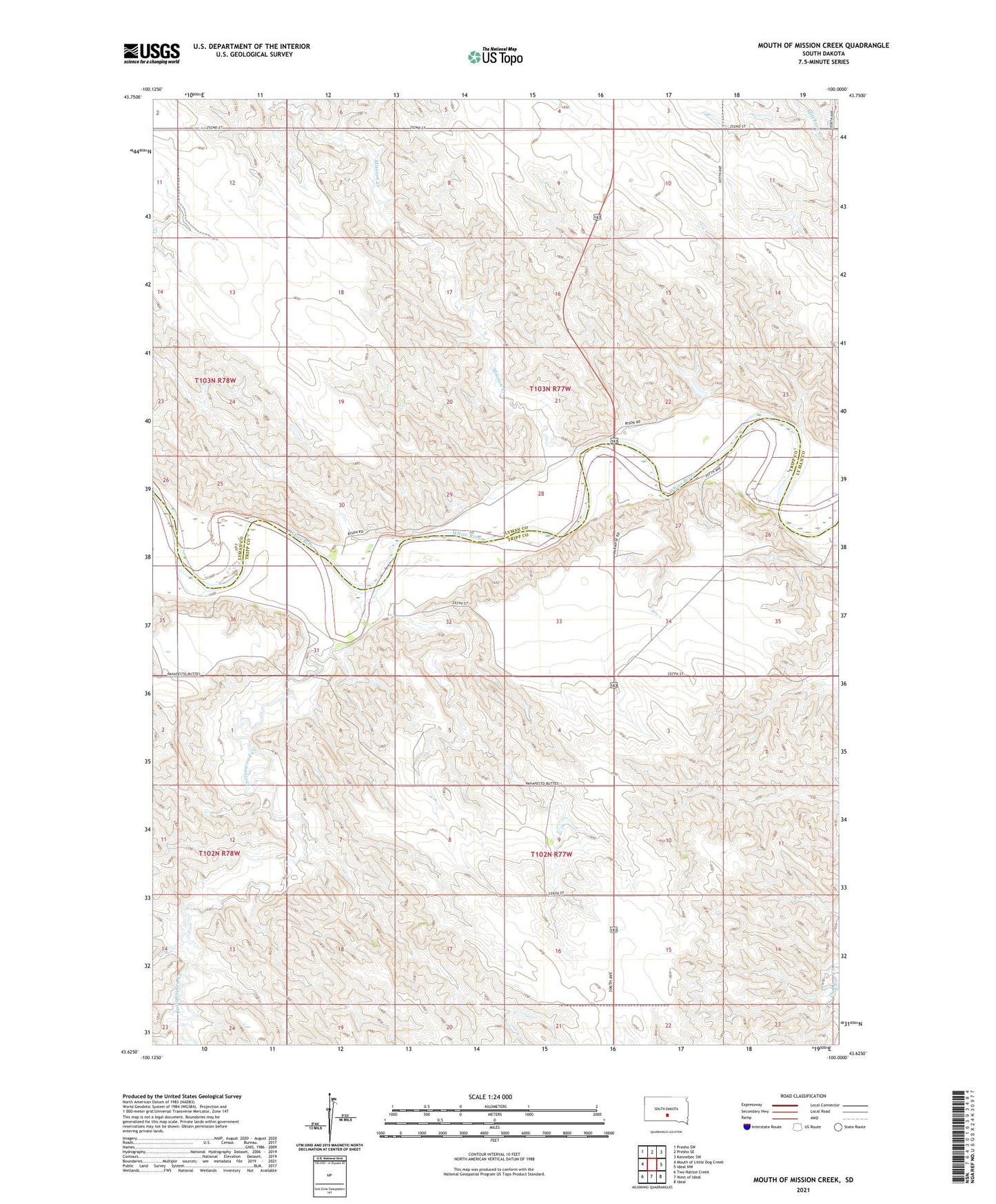 Mouth of Mission Creek South Dakota US Topo Map Image