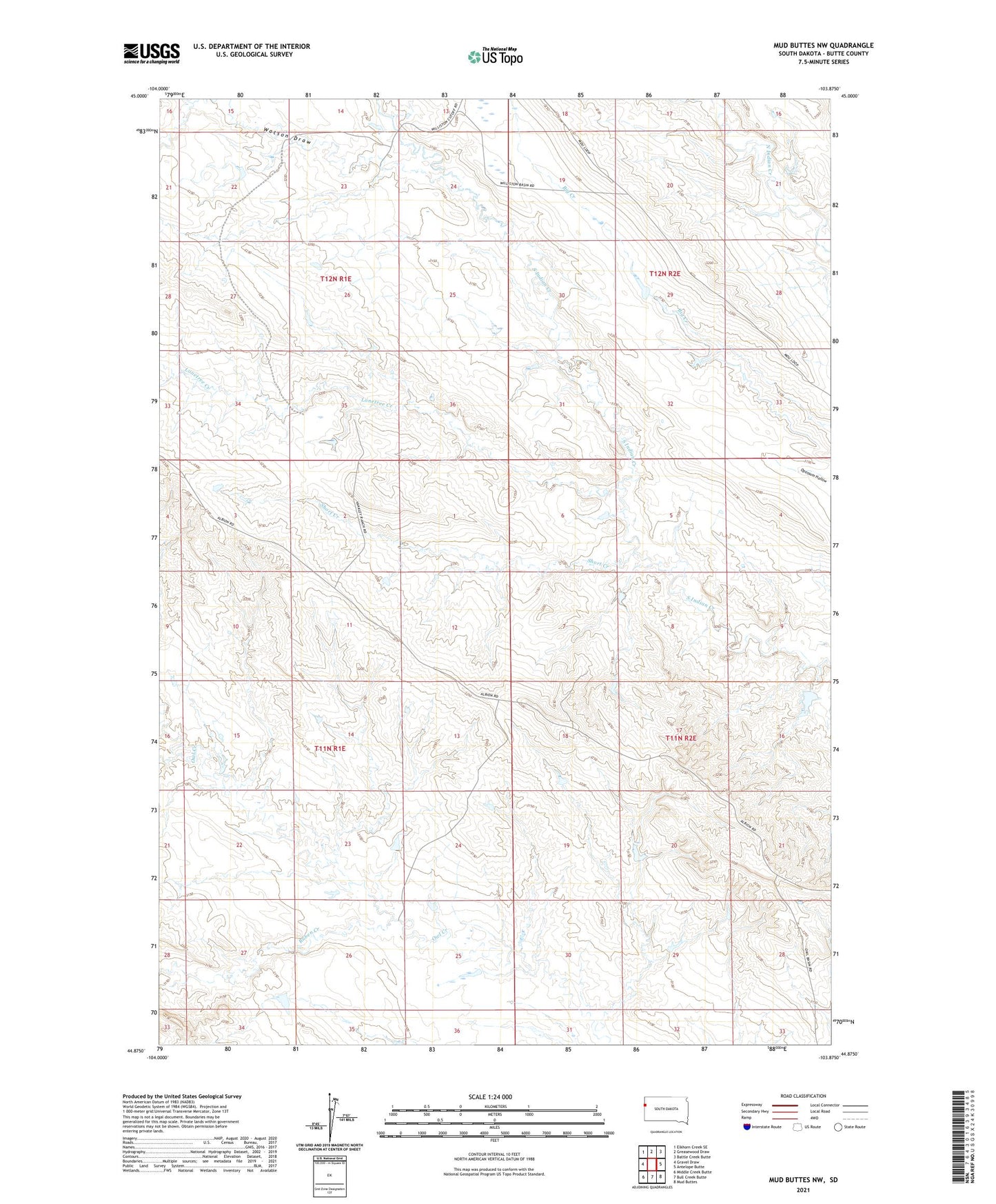 Mud Buttes NW South Dakota US Topo Map Image