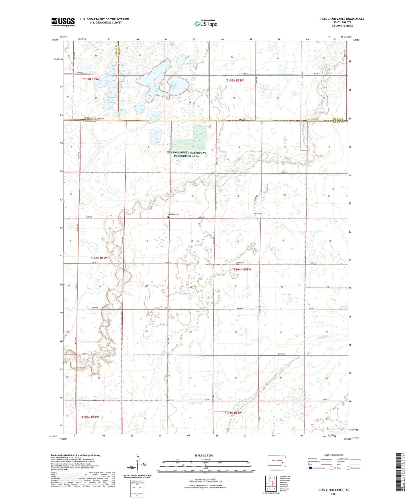 Ness Chain Lakes South Dakota US Topo Map Image