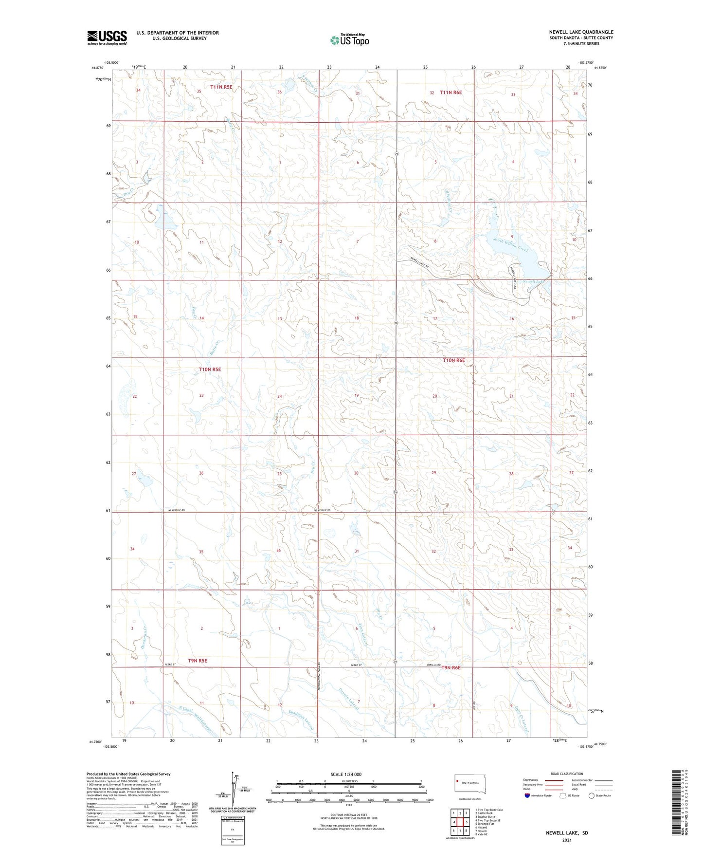Newell Lake South Dakota US Topo Map Image
