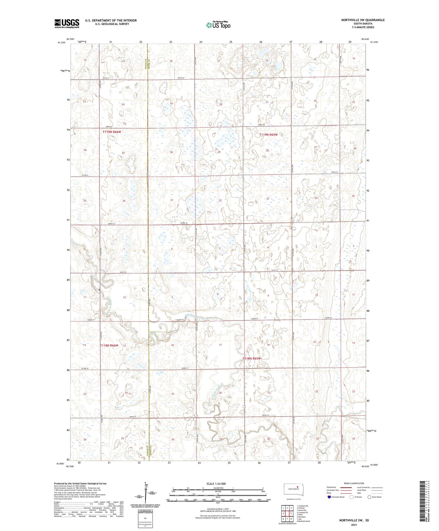 Northville SW South Dakota US Topo Map Image