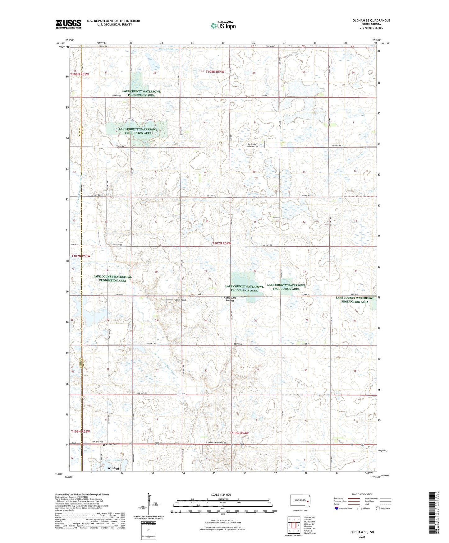 Oldham SE South Dakota US Topo Map Image