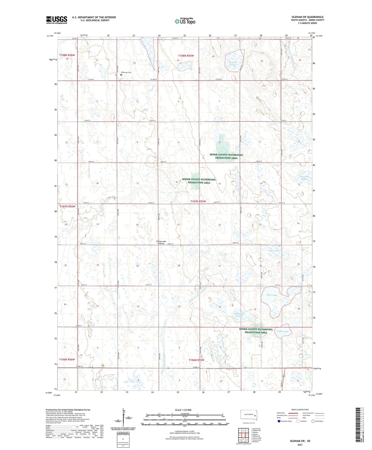 Oldham SW South Dakota US Topo Map Image
