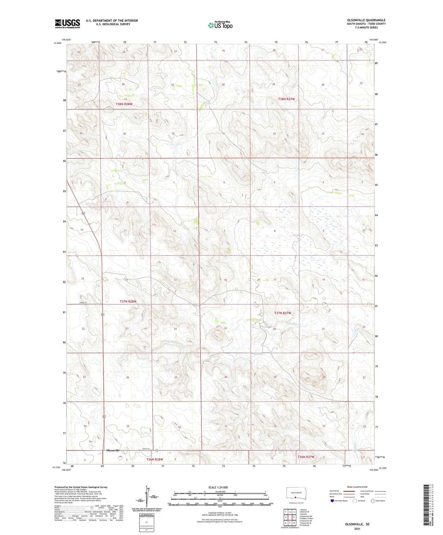 Olsonville South Dakota US Topo Map Image