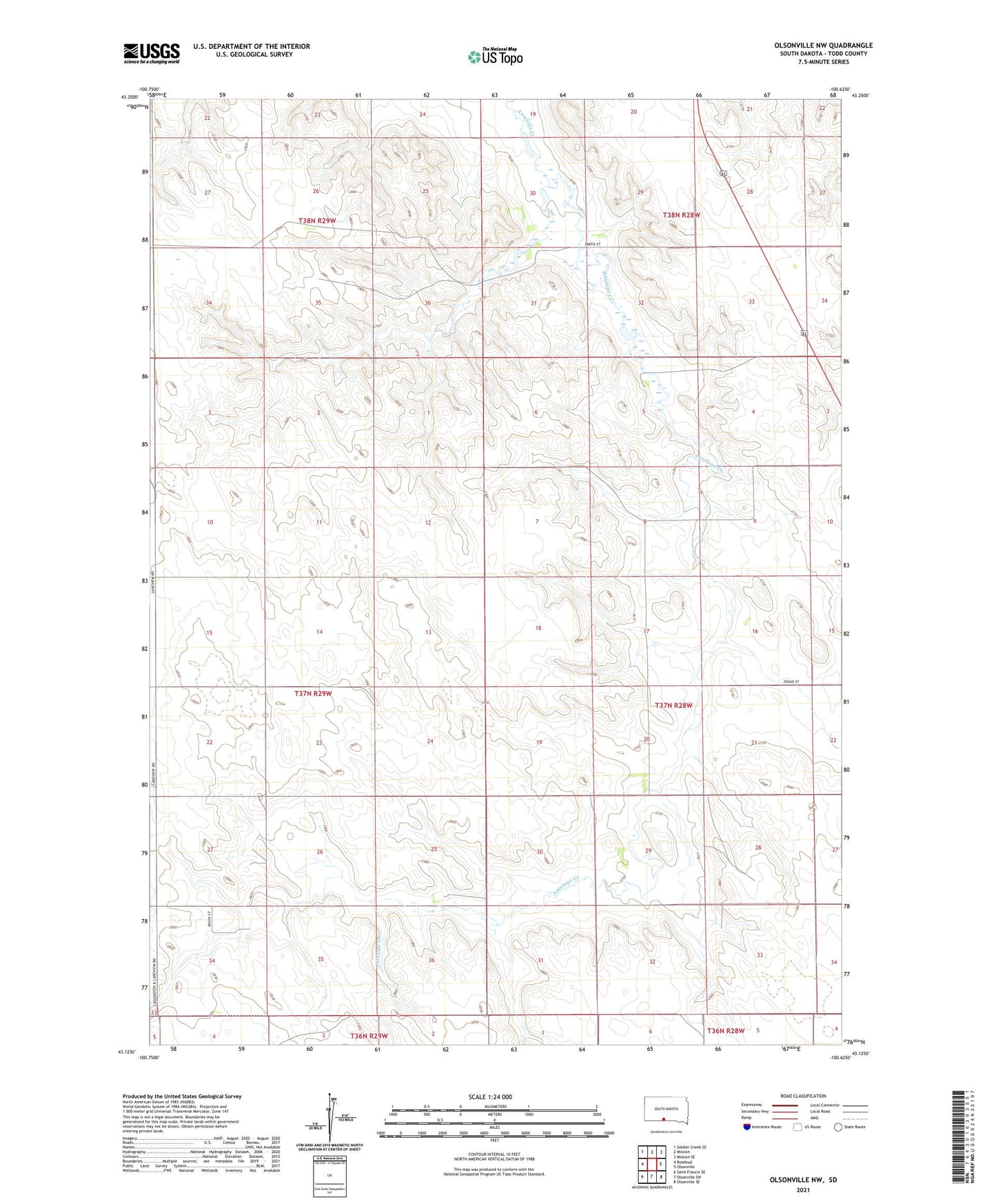 Olsonville NW South Dakota US Topo Map Image