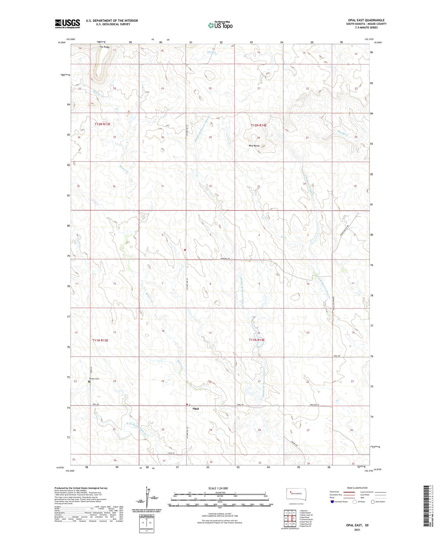 Opal East South Dakota US Topo Map Image
