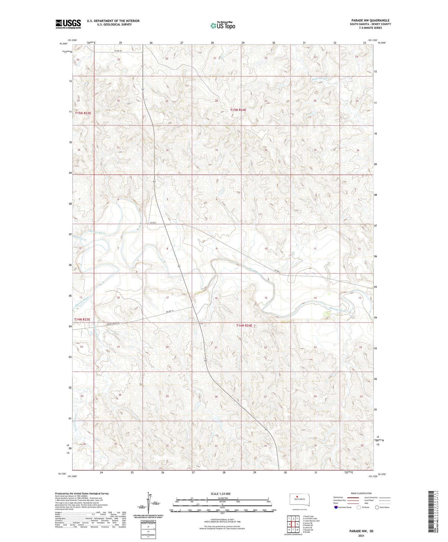 Parade NW South Dakota US Topo Map Image