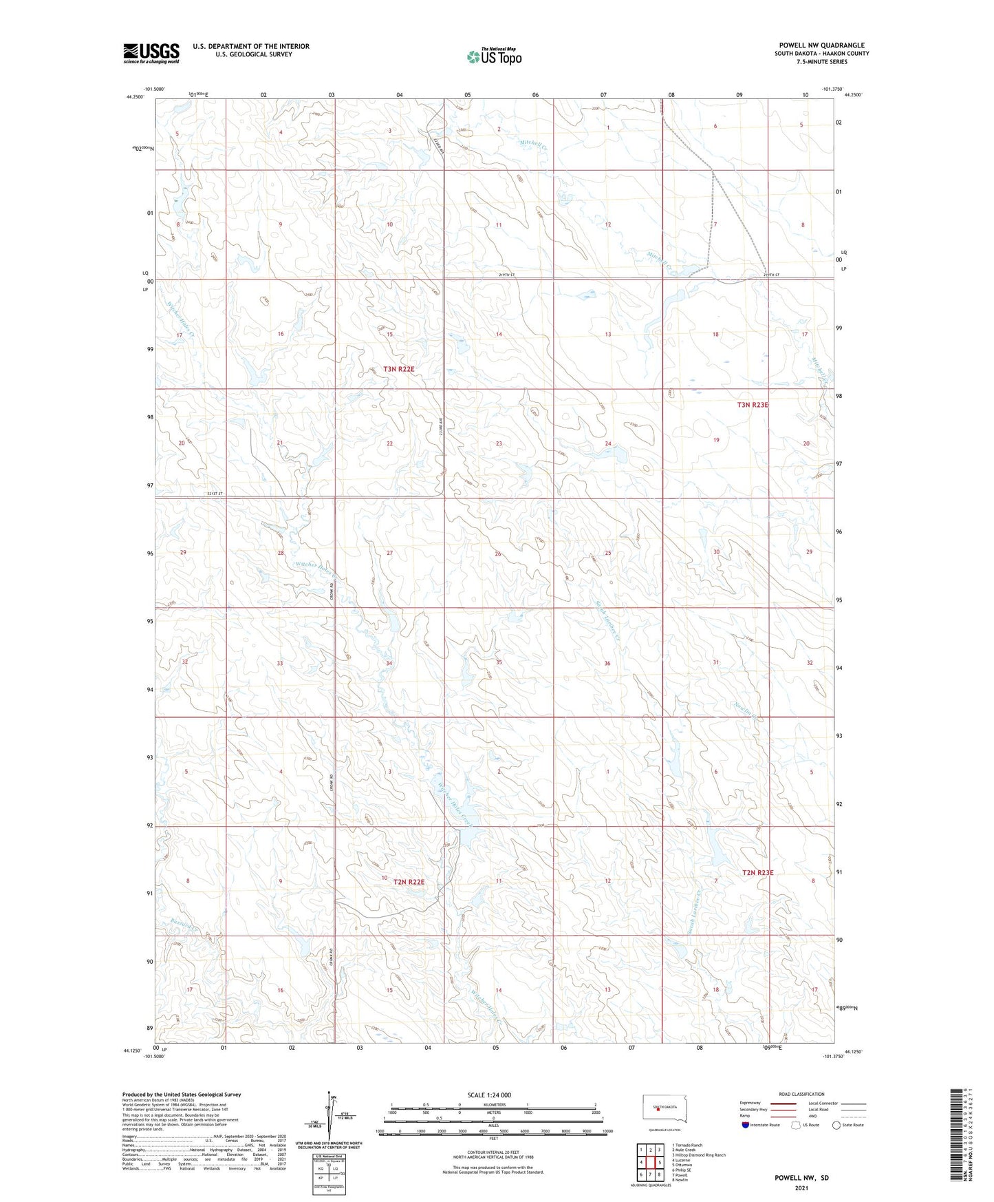 Powell NW South Dakota US Topo Map Image